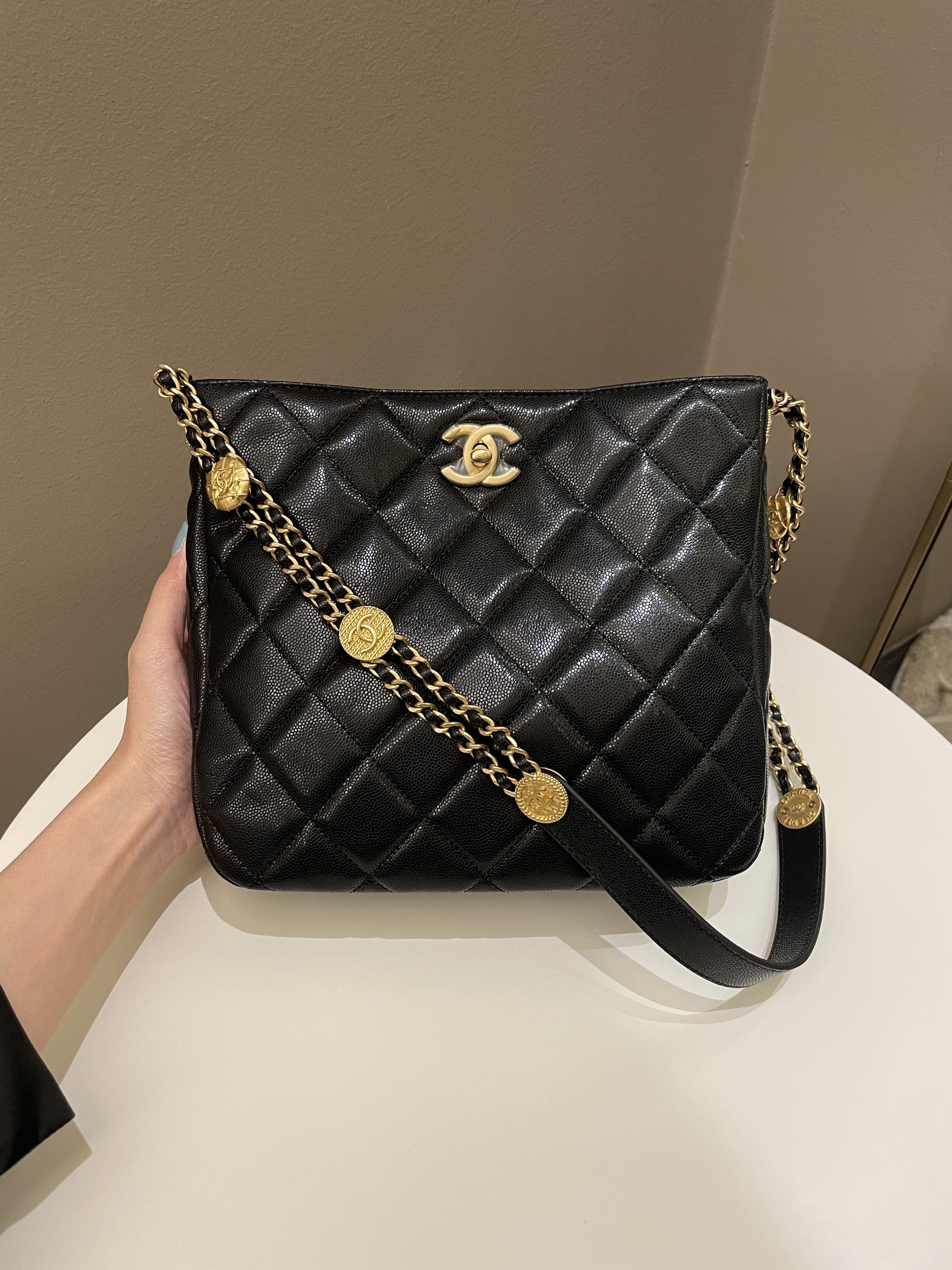 Chanel 22A Twist Your Button Hobo Bag Black Caviar
