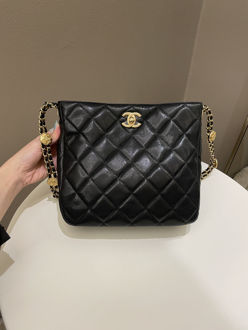 Chanel 22A Twist Your Button Hobo Bag Black Caviar