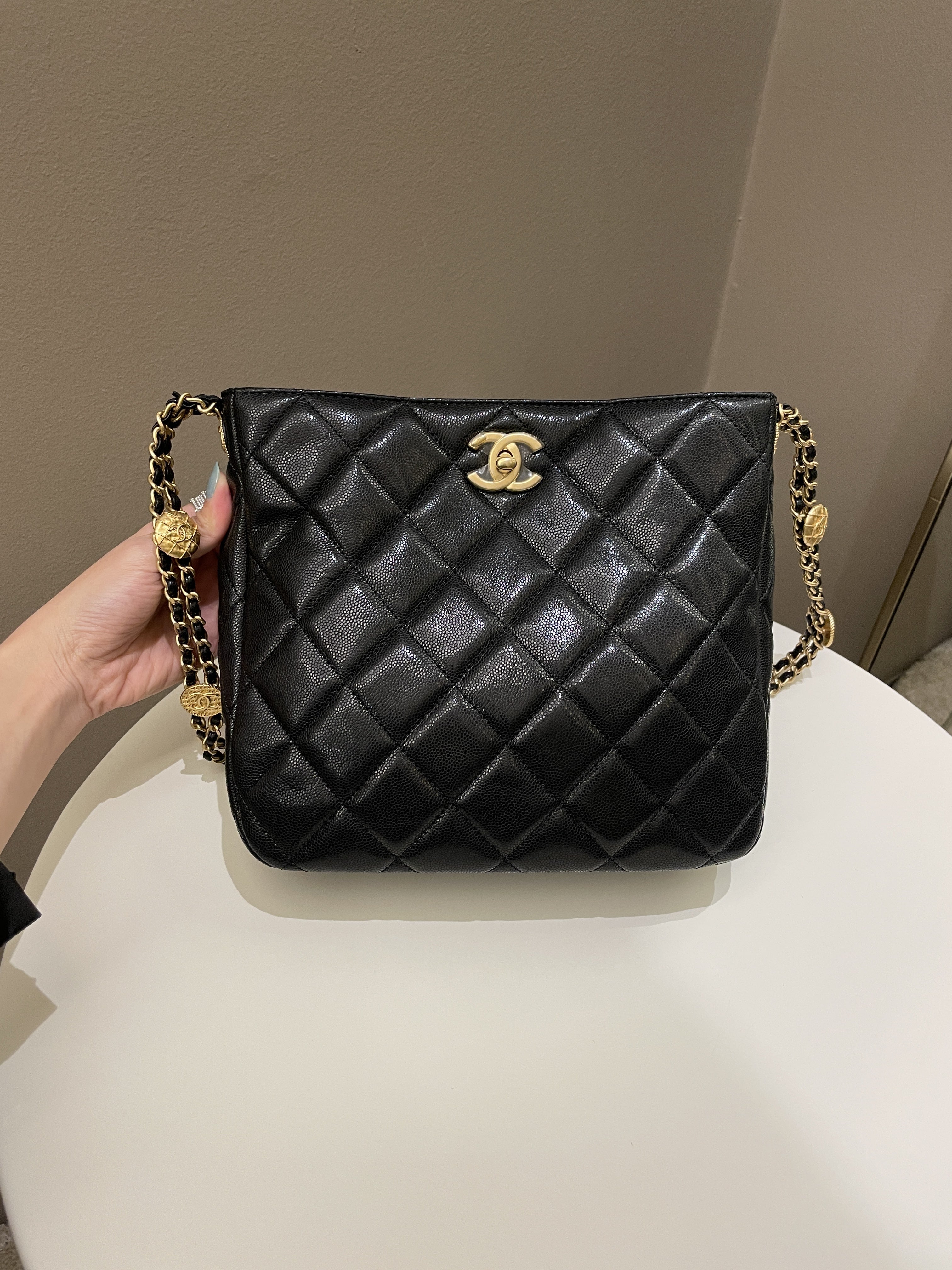 Chanel 22A Twist Your Button Hobo Bag Black Caviar