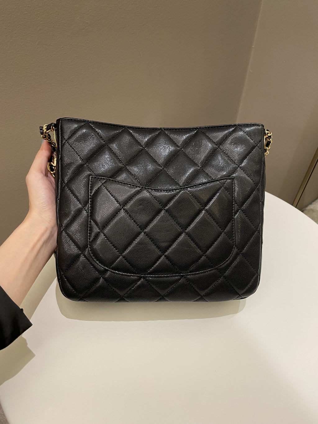 Chanel 22A Twist Your Button Hobo Bag Black Caviar