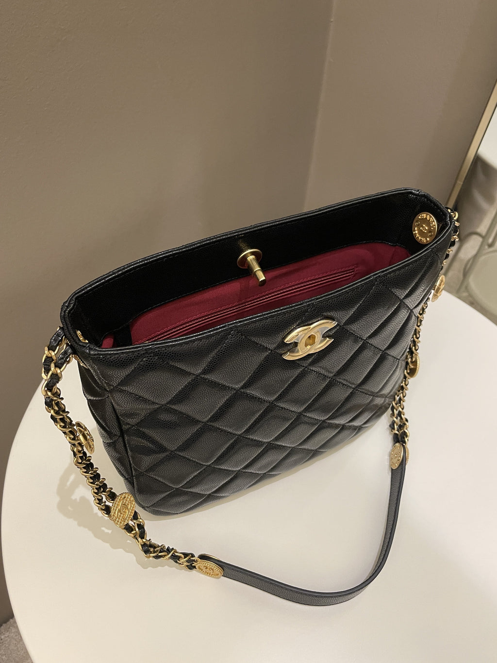 Chanel 22A Twist Your Button Hobo Bag Black Caviar