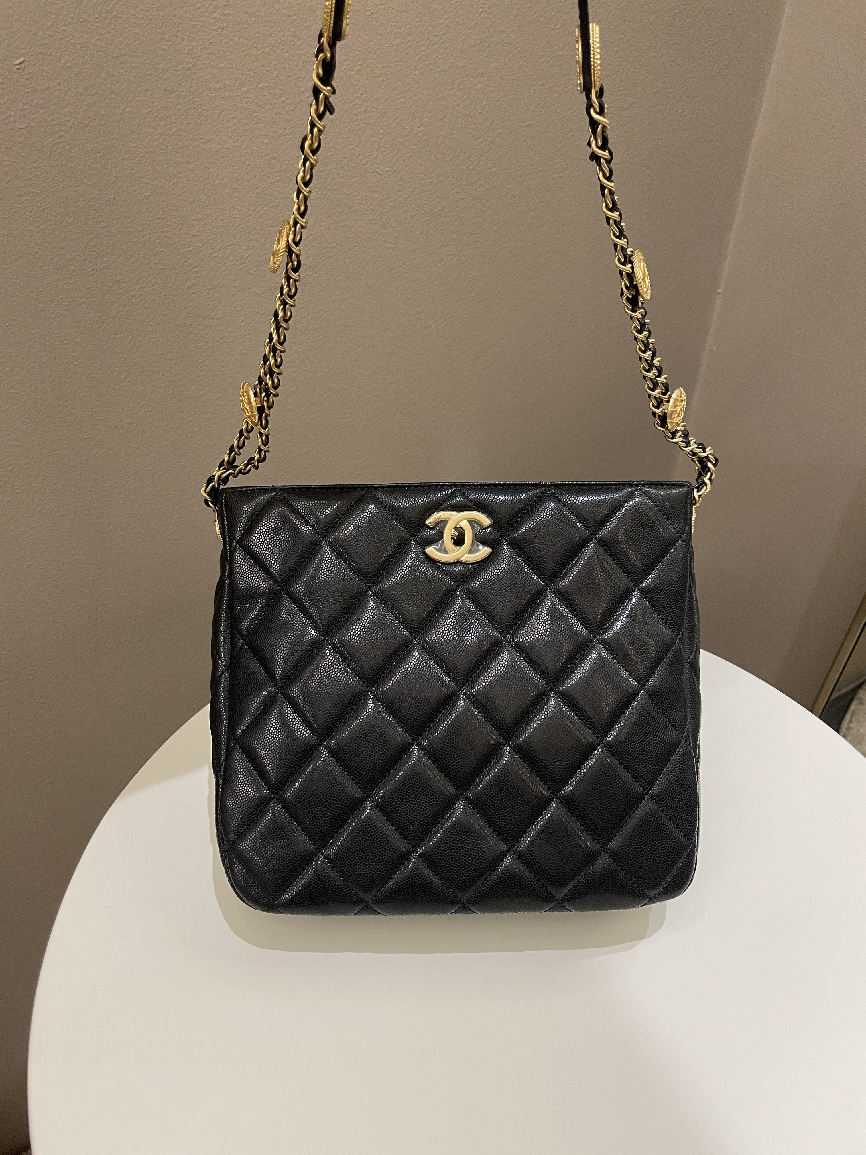 Chanel 22A Twist Your Button Hobo Bag Black Caviar