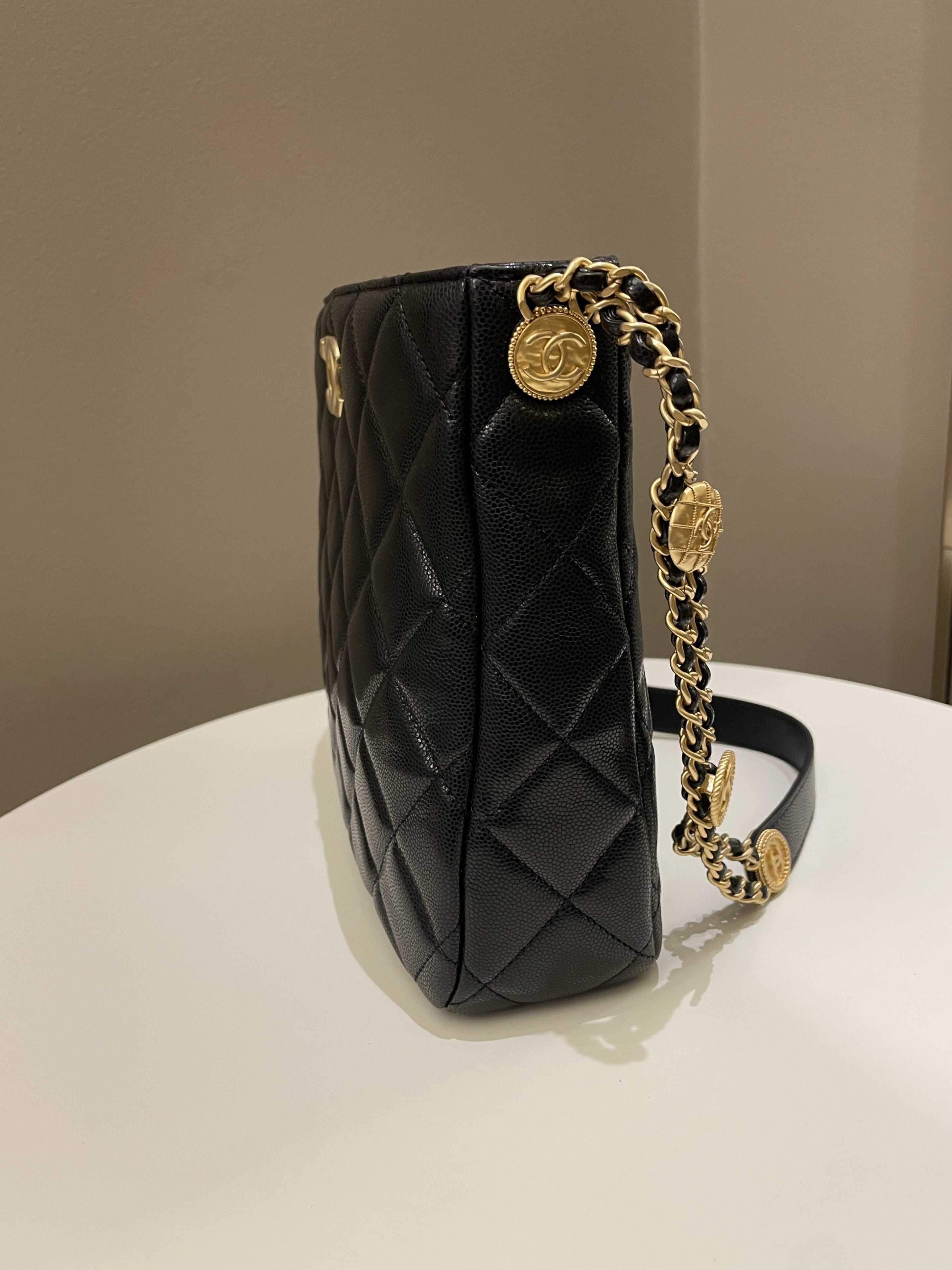 Chanel 22A Twist Your Button Hobo Bag Black Caviar