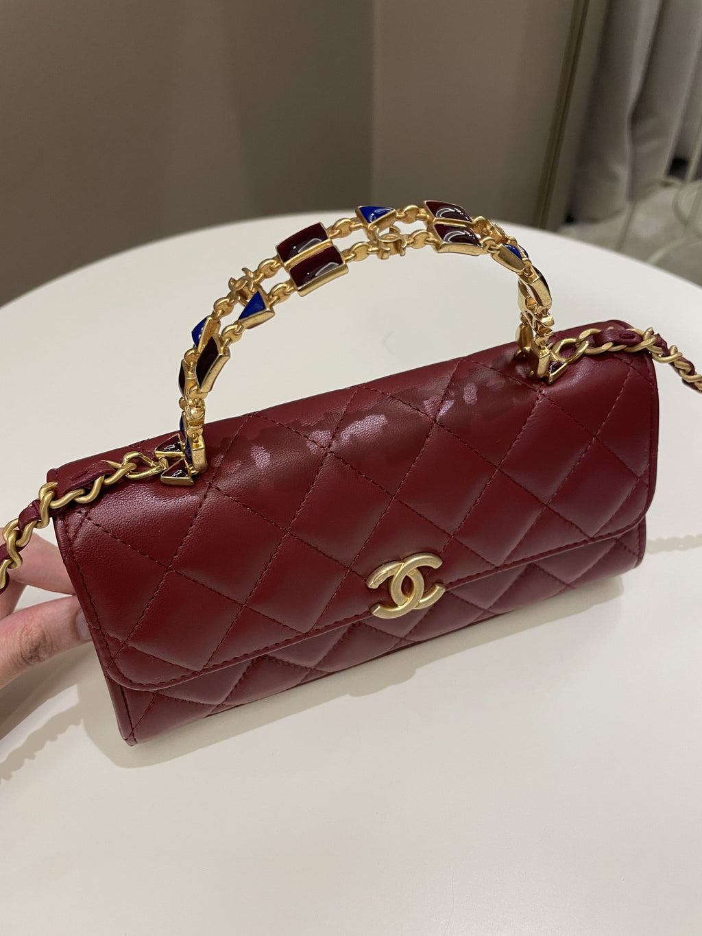Chanel 22B Quilted Top Handle Flap Chain Burgundy Lambskin