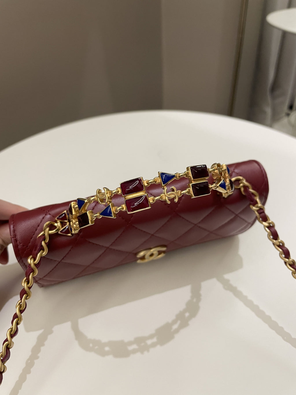 Chanel 22B Quilted Top Handle Flap Chain Burgundy Lambskin