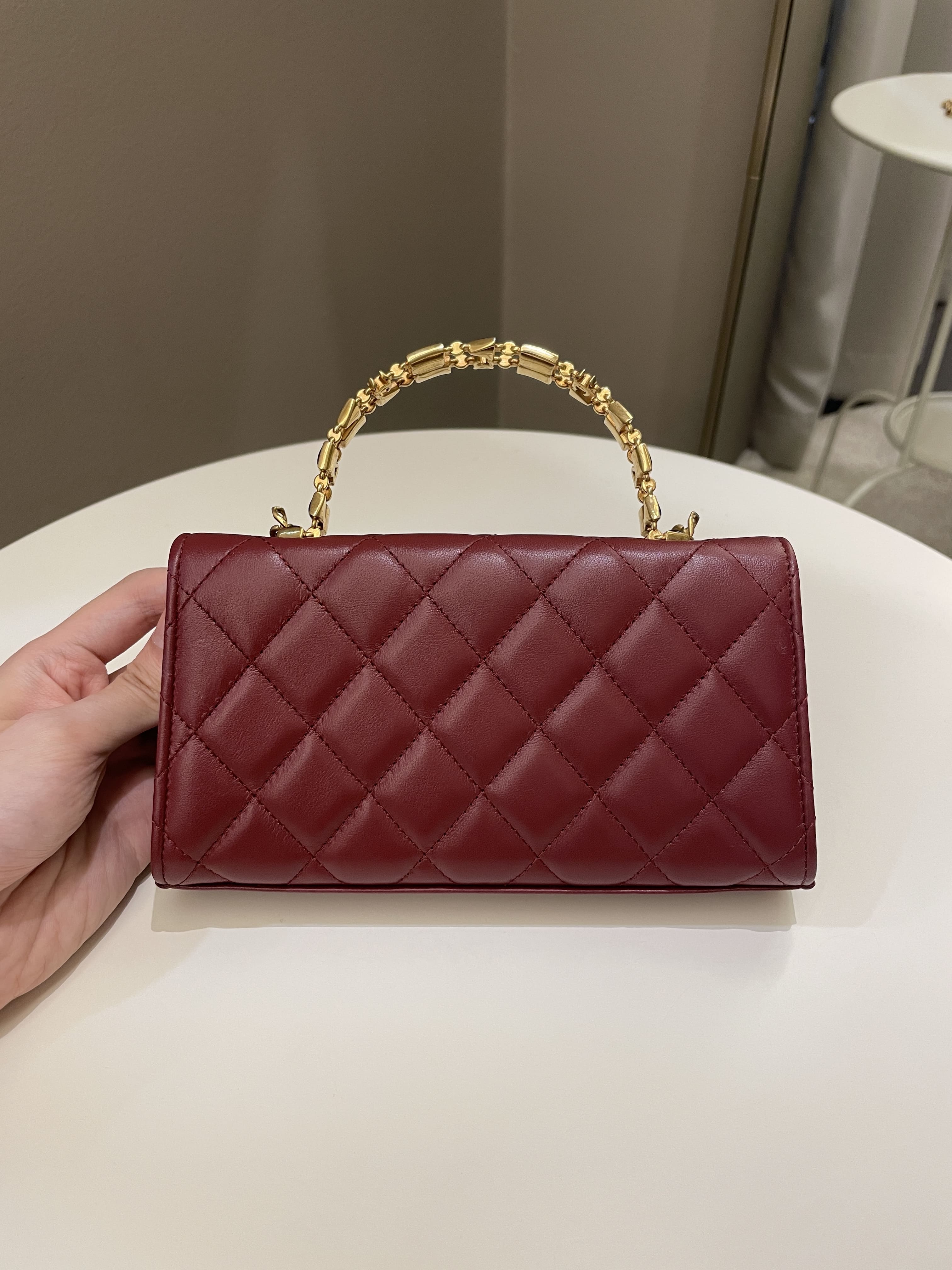 Chanel 22B Quilted Top Handle Flap Chain Burgundy Lambskin