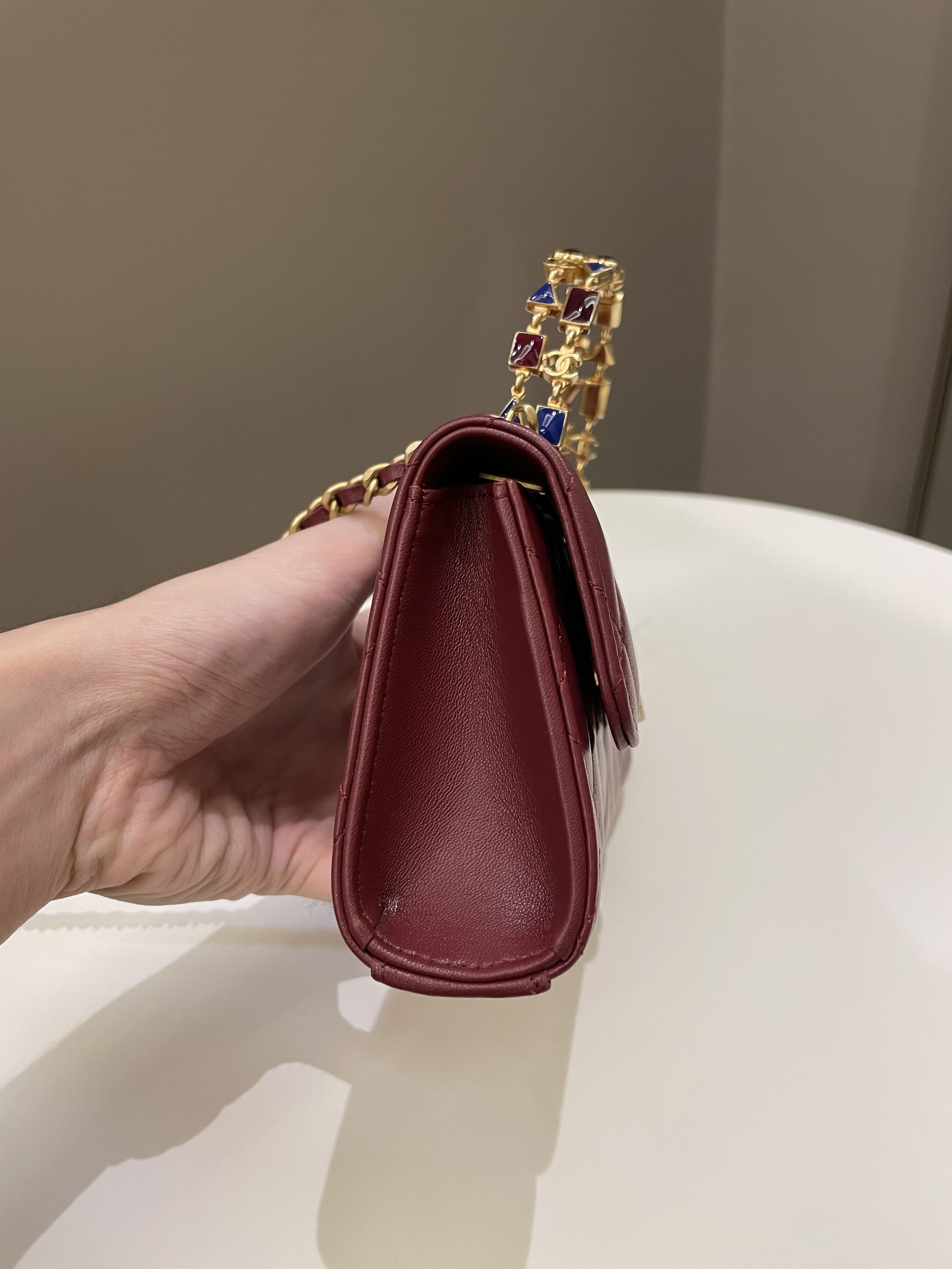 Chanel 22B Quilted Top Handle Flap Chain Burgundy Lambskin