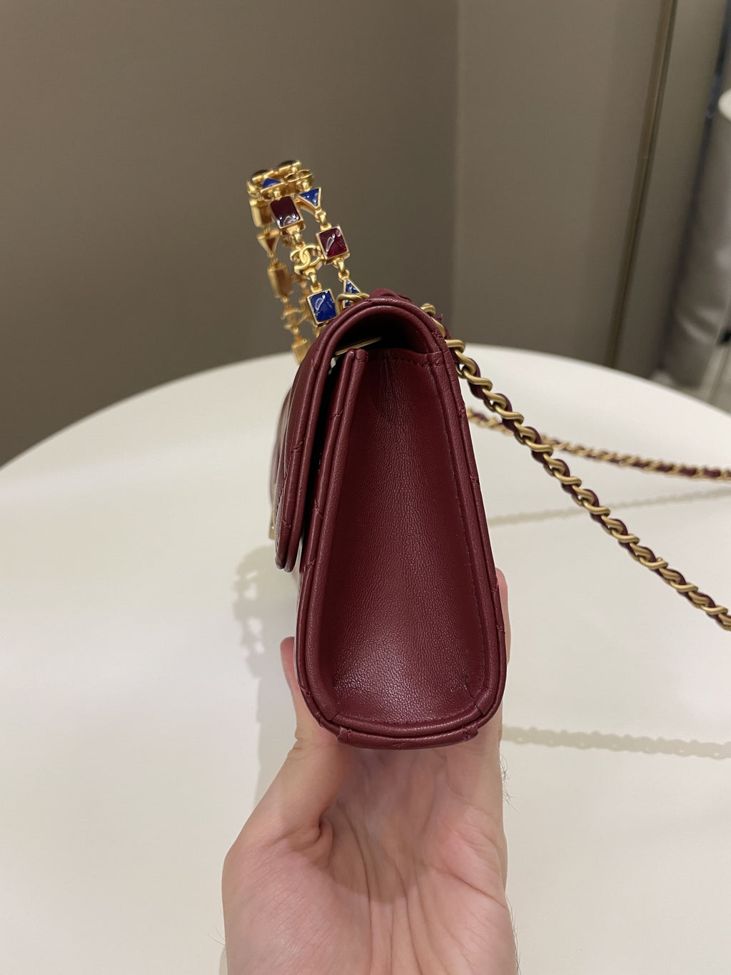 Chanel 22B Quilted Top Handle Flap Chain Burgundy Lambskin