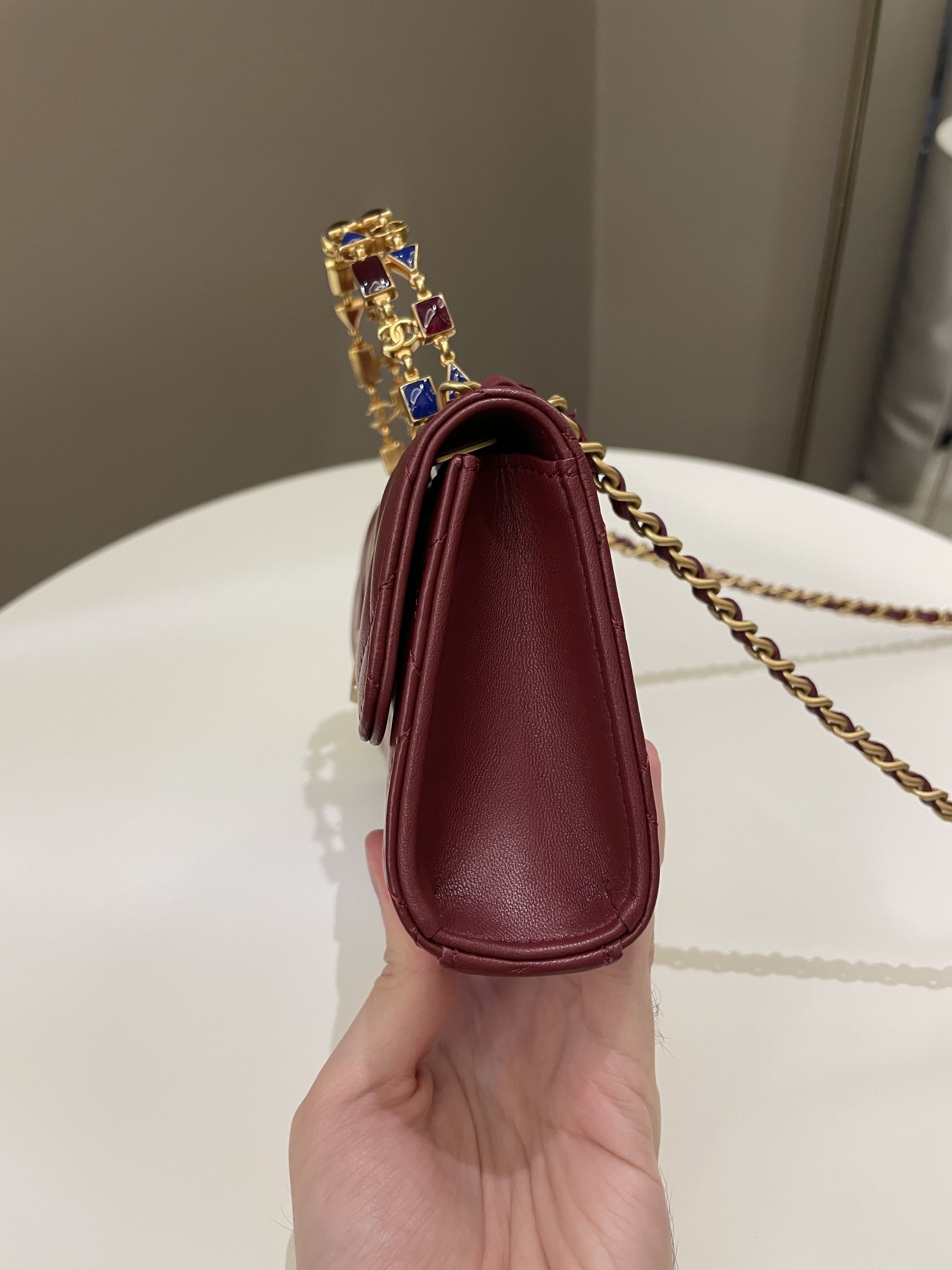 Chanel 22B Quilted Top Handle Flap Chain Burgundy Lambskin