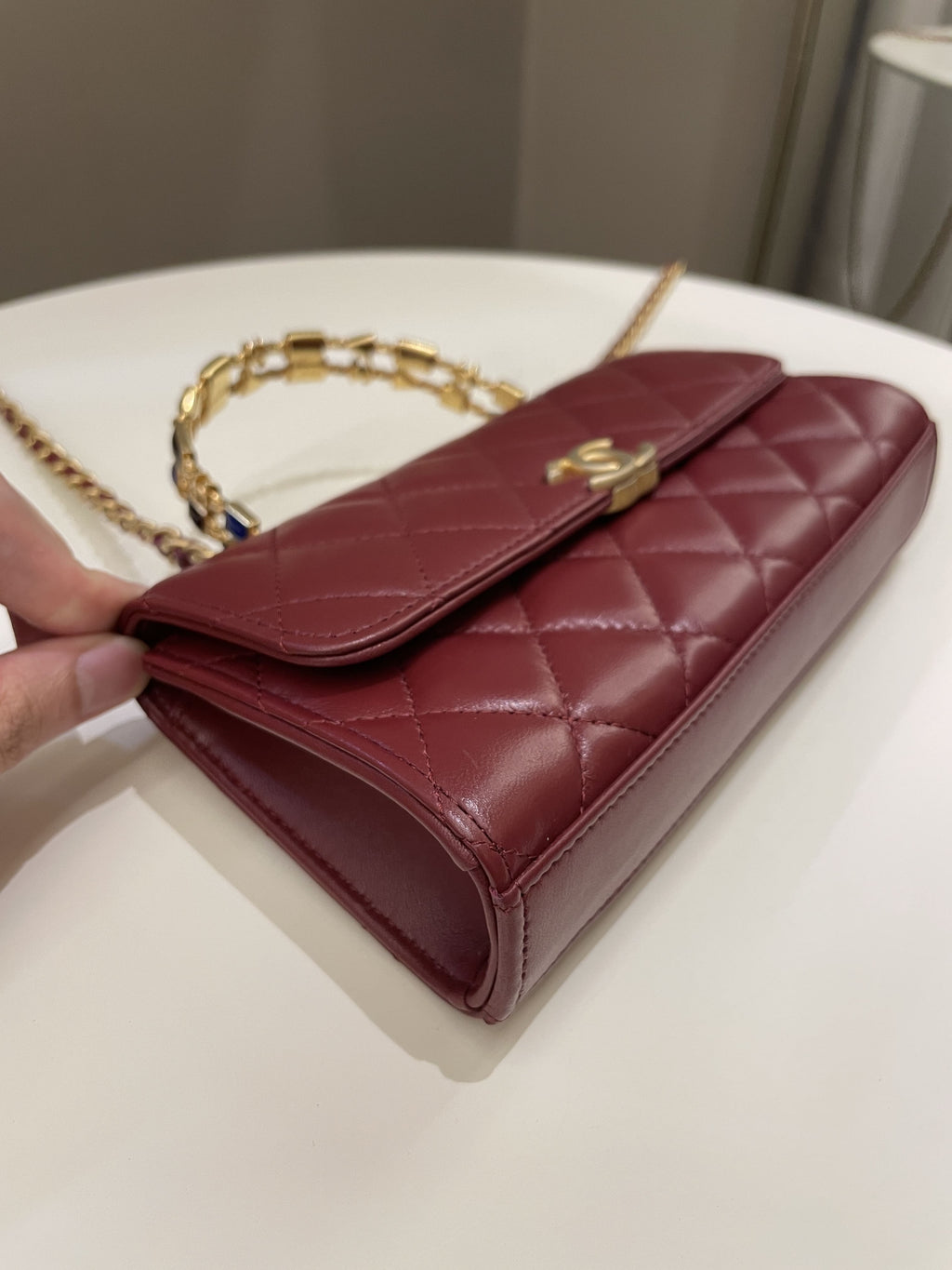 Chanel 22B Quilted Top Handle Flap Chain Burgundy Lambskin