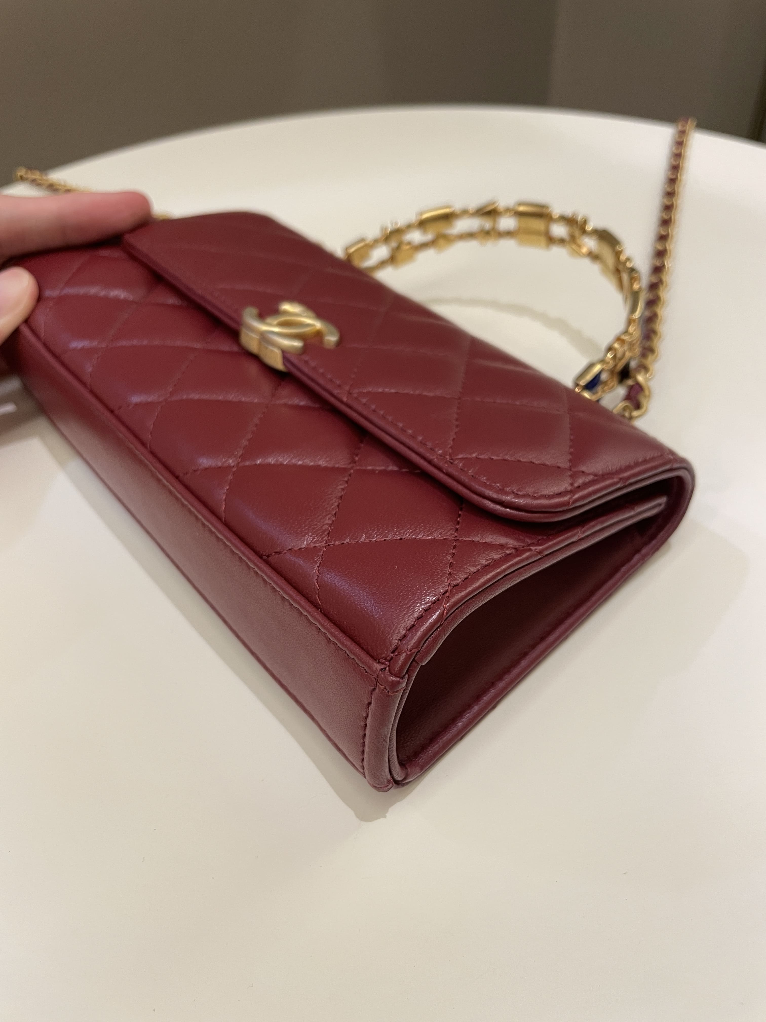 Chanel 22B Quilted Top Handle Flap Chain Burgundy Lambskin