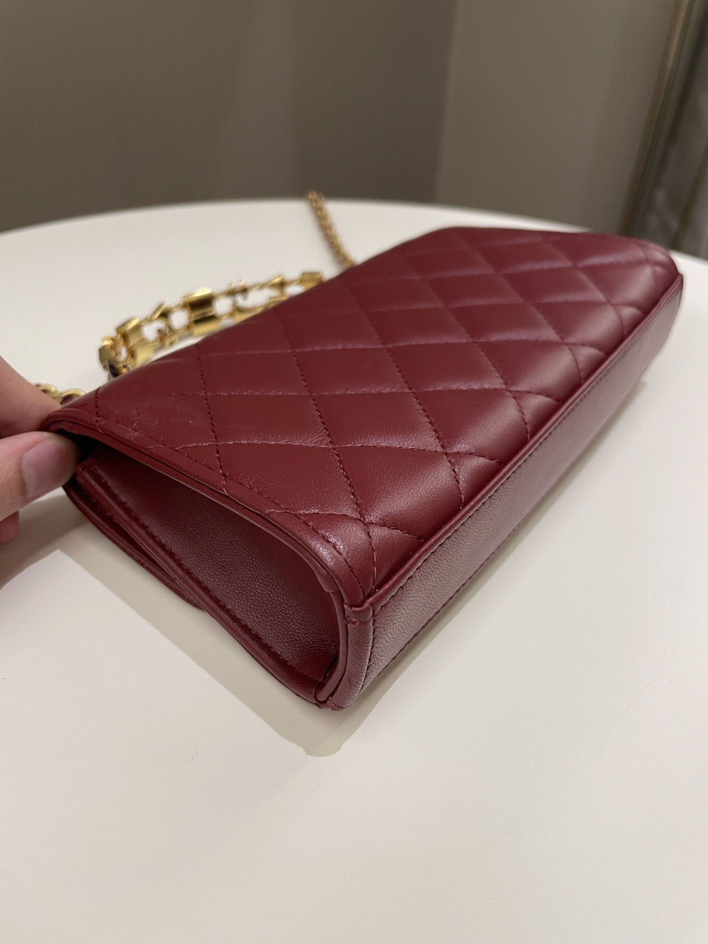 Chanel 22B Quilted Top Handle Flap Chain Burgundy Lambskin