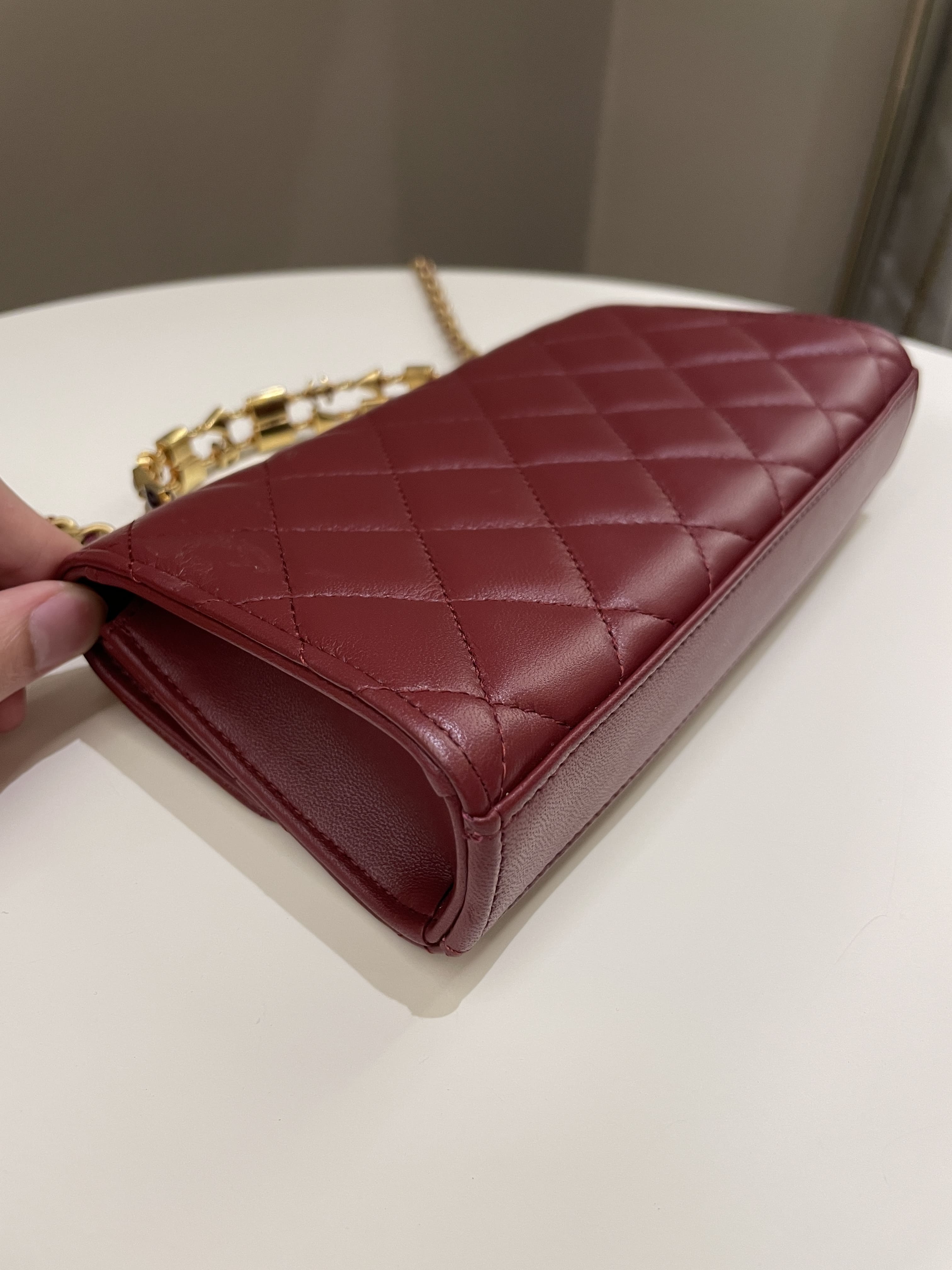 Chanel 22B Quilted Top Handle Flap Chain Burgundy Lambskin