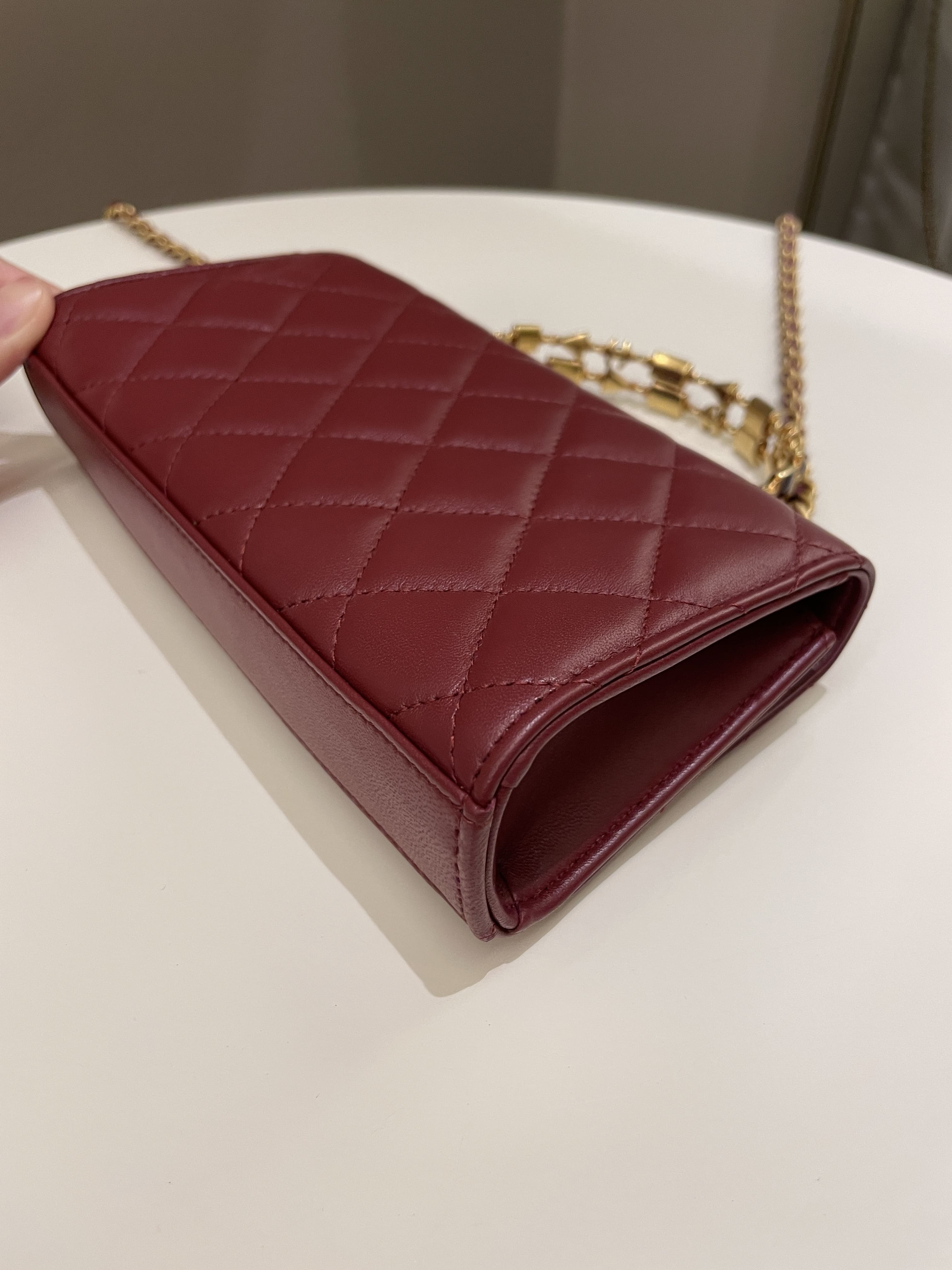 Chanel 22B Quilted Top Handle Flap Chain Burgundy Lambskin
