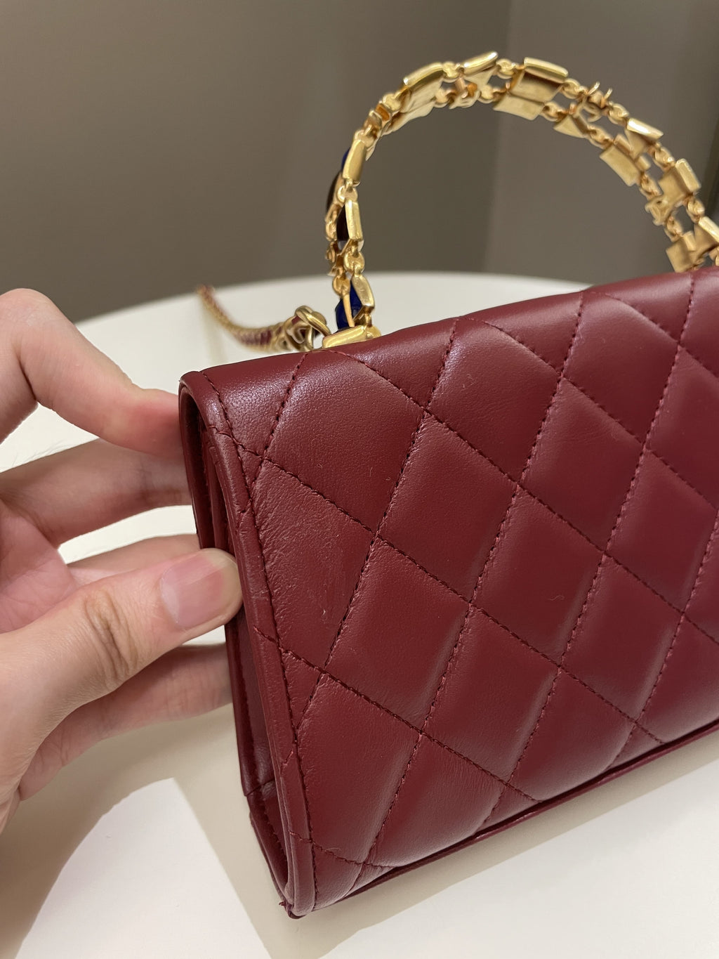 Chanel 22B Quilted Top Handle Flap Chain Burgundy Lambskin
