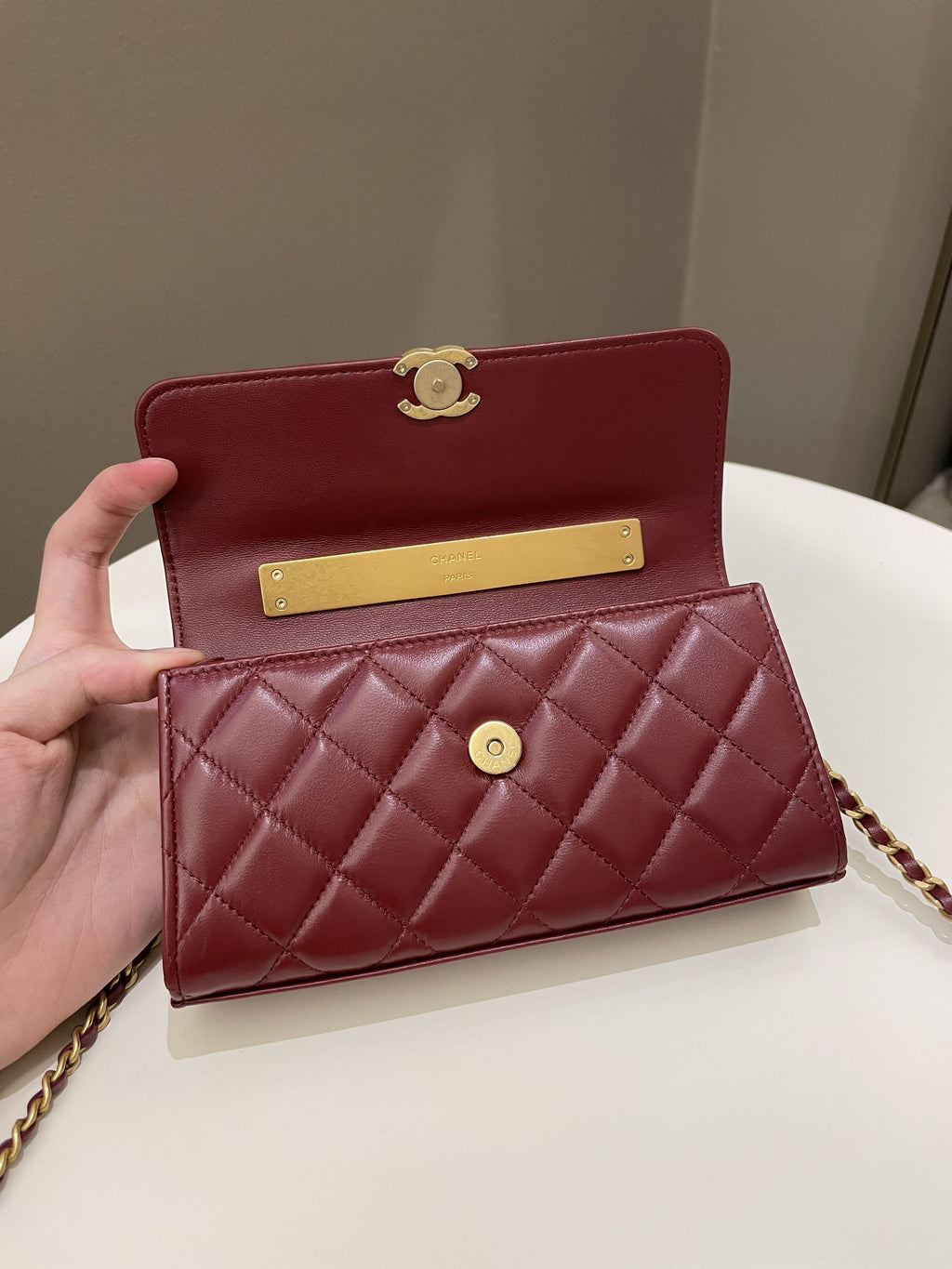 Chanel 22B Quilted Top Handle Flap Chain Burgundy Lambskin