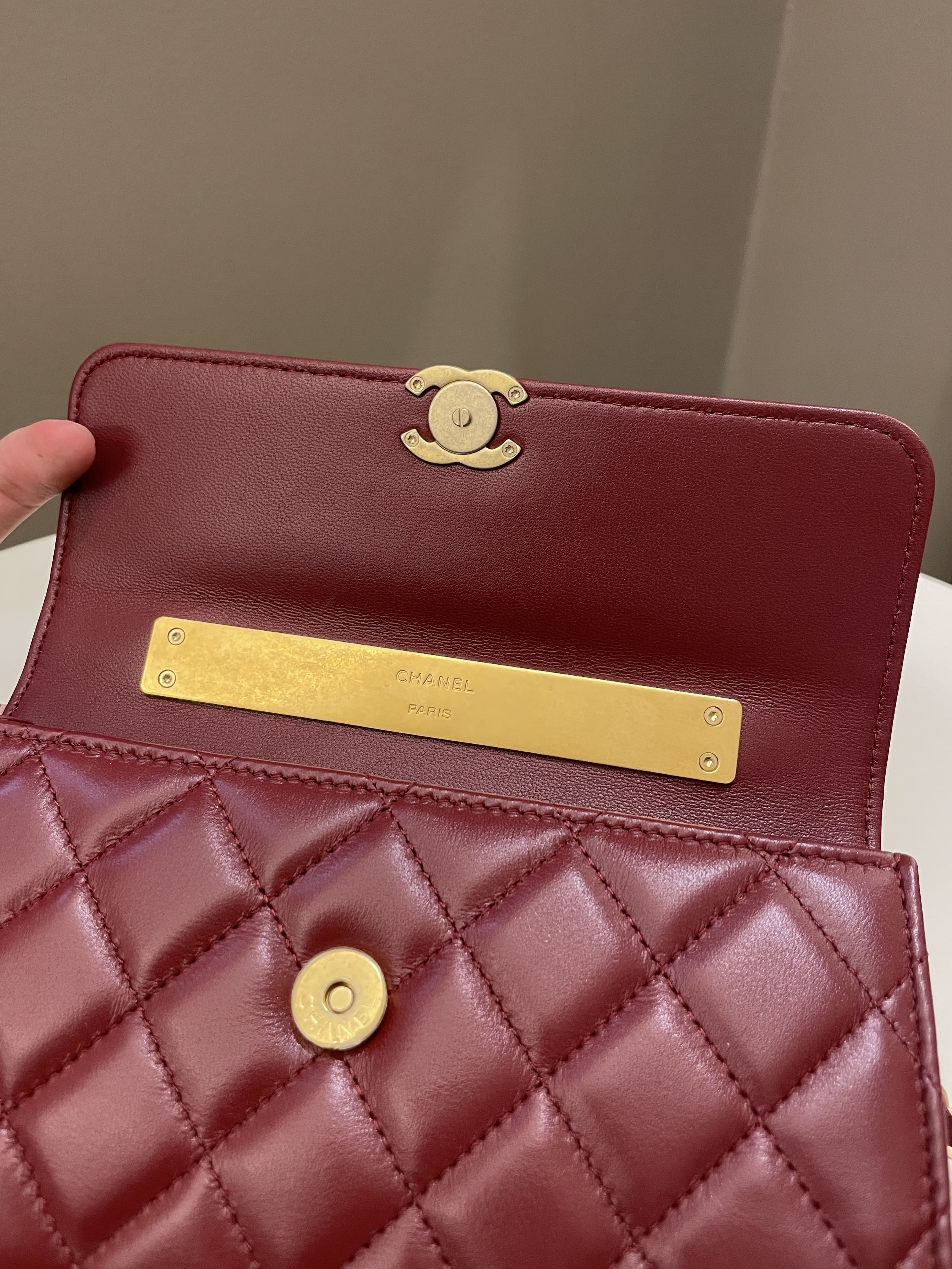 Chanel 22B Quilted Top Handle Flap Chain Burgundy Lambskin