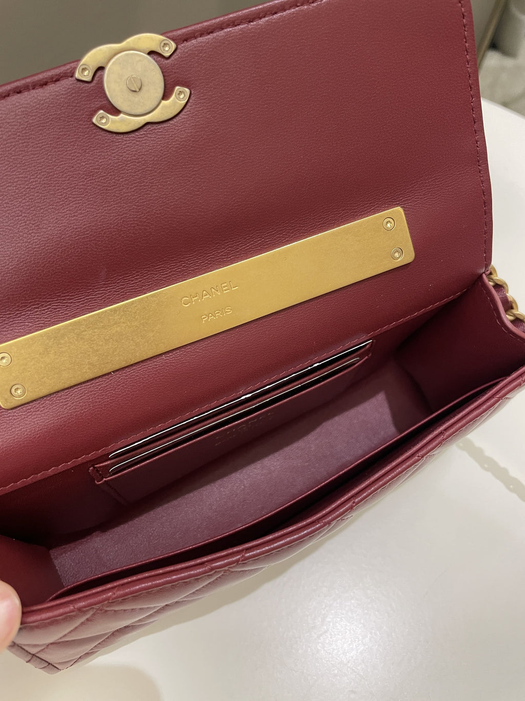 Chanel 22B Quilted Top Handle Flap Chain Burgundy Lambskin