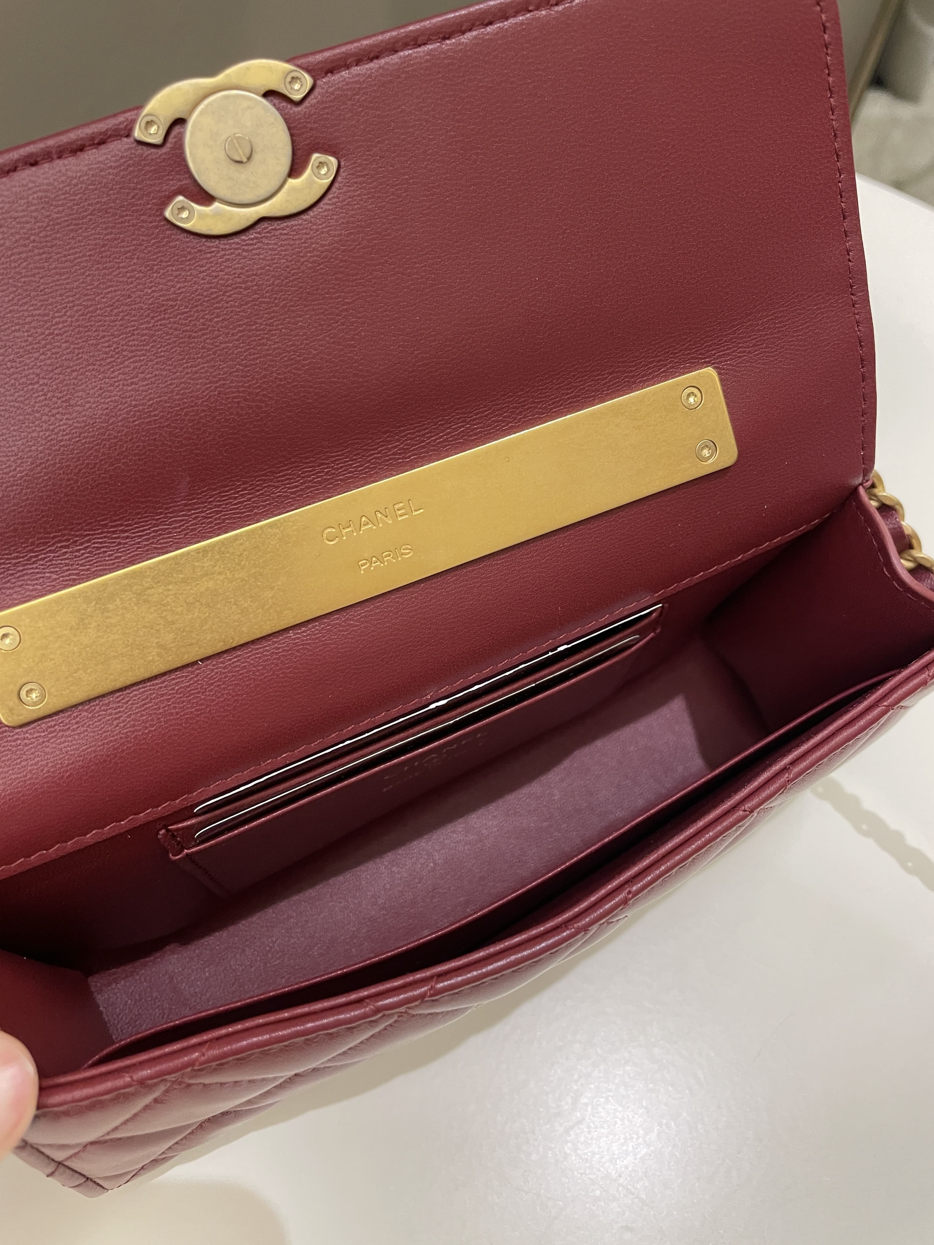 Chanel 22B Quilted Top Handle Flap Chain Burgundy Lambskin