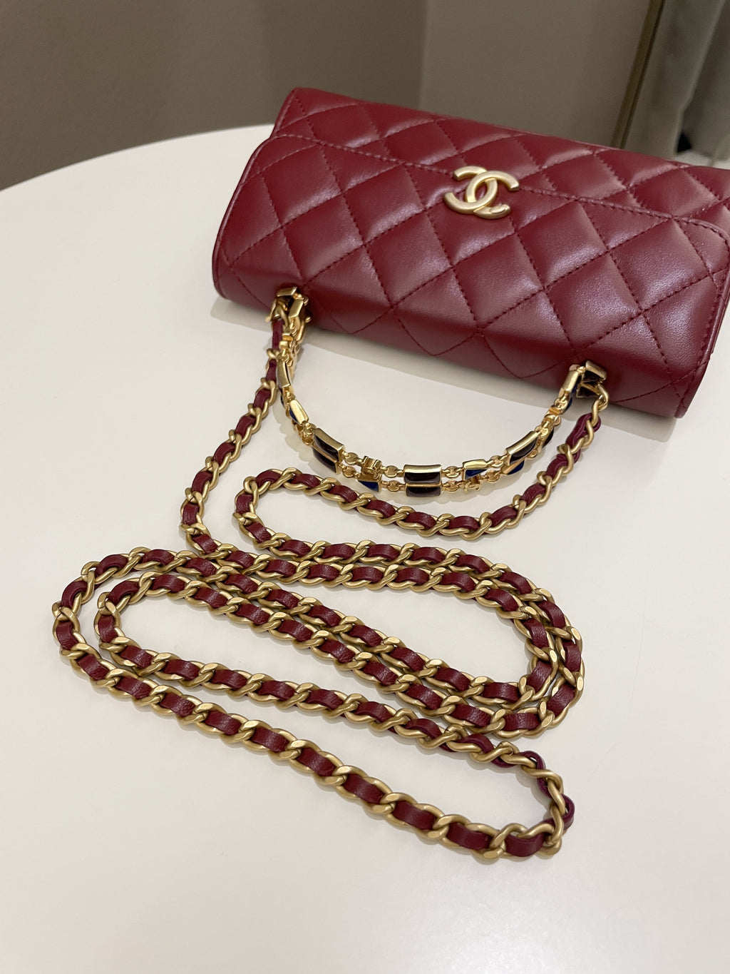 Chanel 22B Quilted Top Handle Flap Chain Burgundy Lambskin