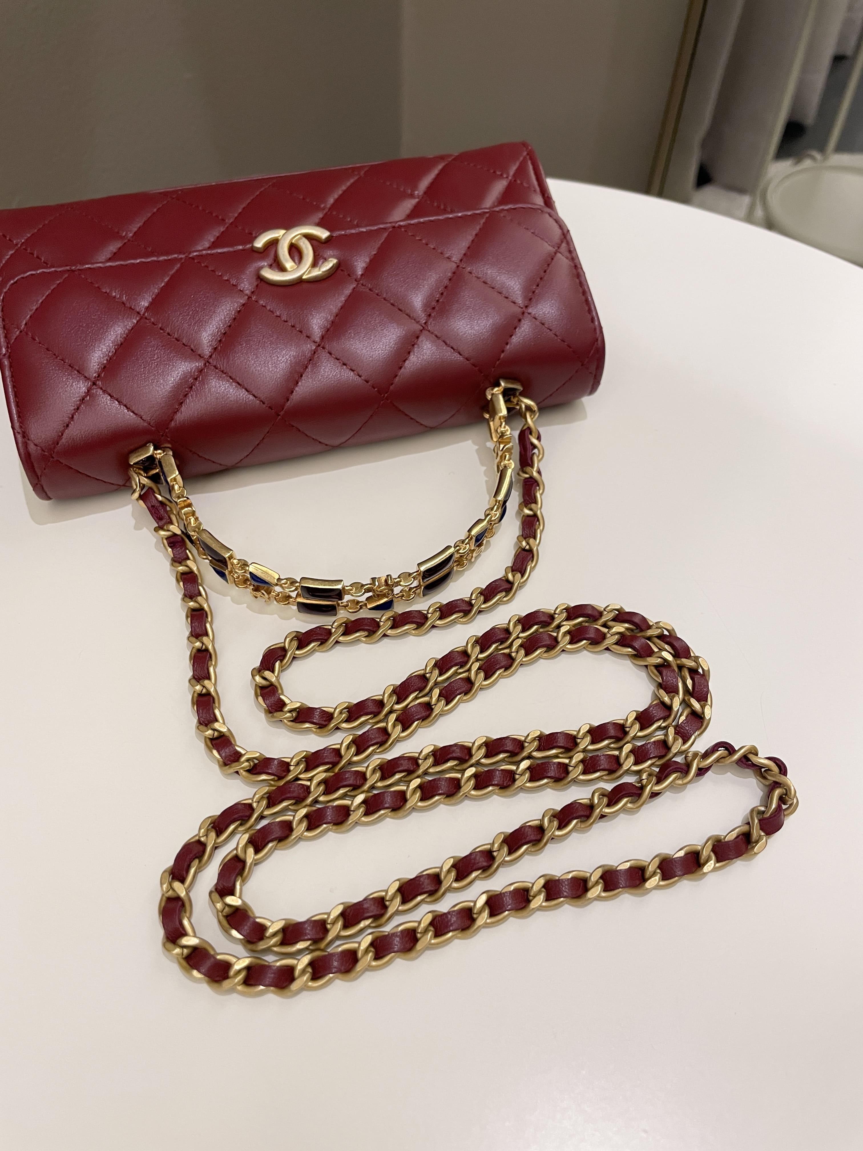 Chanel 22B Quilted Top Handle Flap Chain Burgundy Lambskin