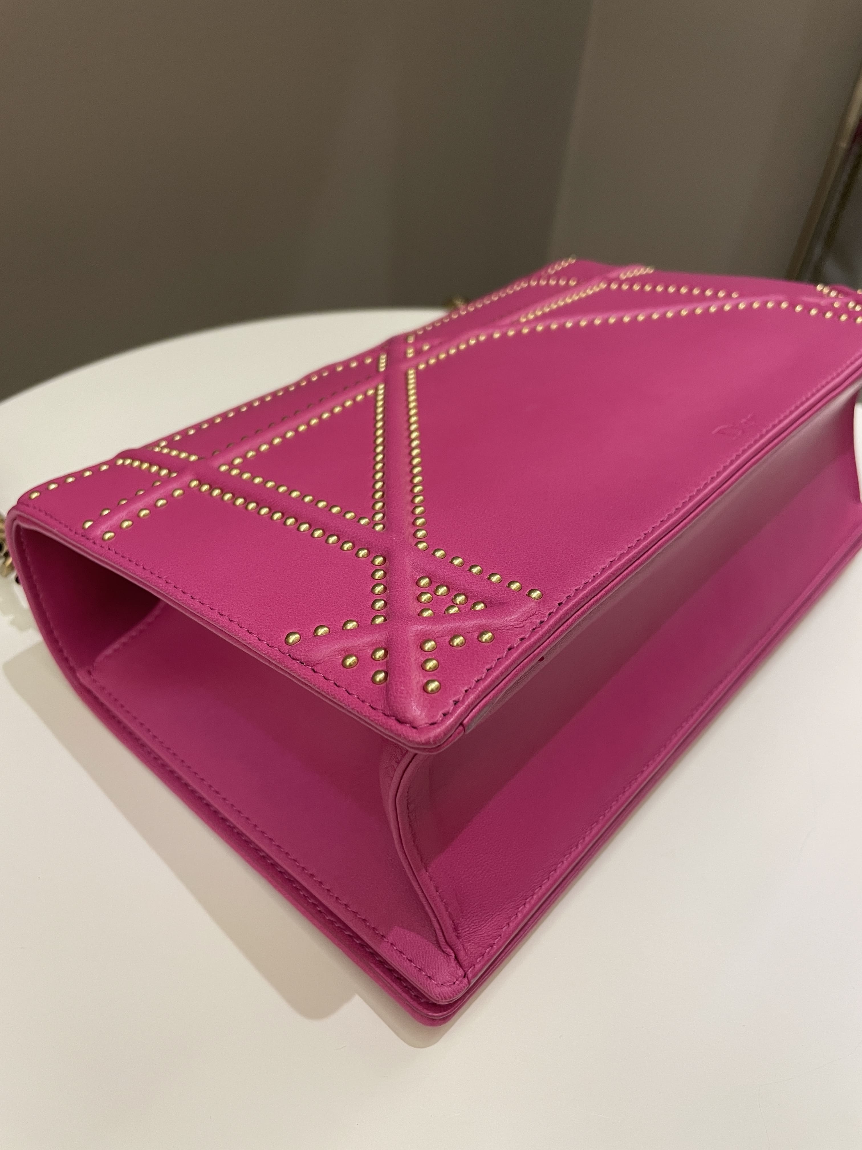 Dior Diorama Studded Flap Bag Rose Fuchsia Matt Calfskin