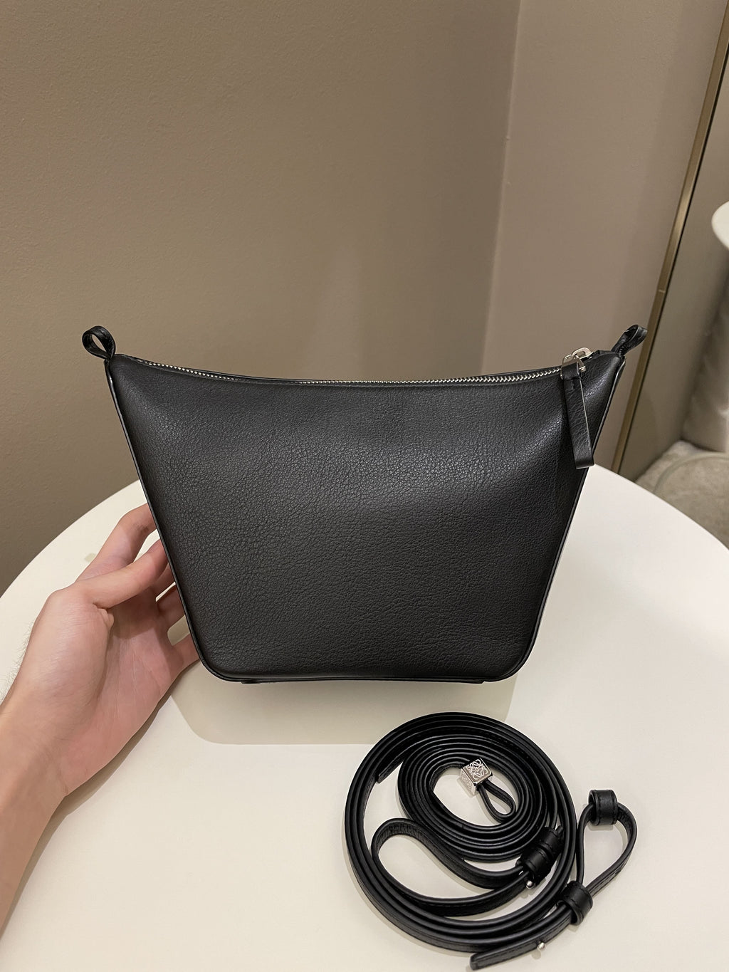 Loewe Hammock Hobo Mini + Spiral Woven Strap Black Calf