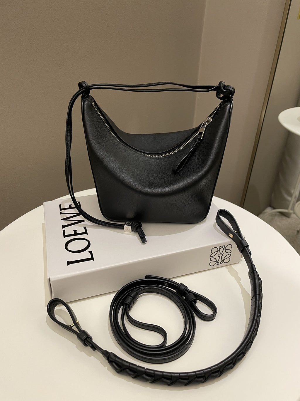 Loewe Hammock Hobo Mini + Spiral Woven Strap Black Calf