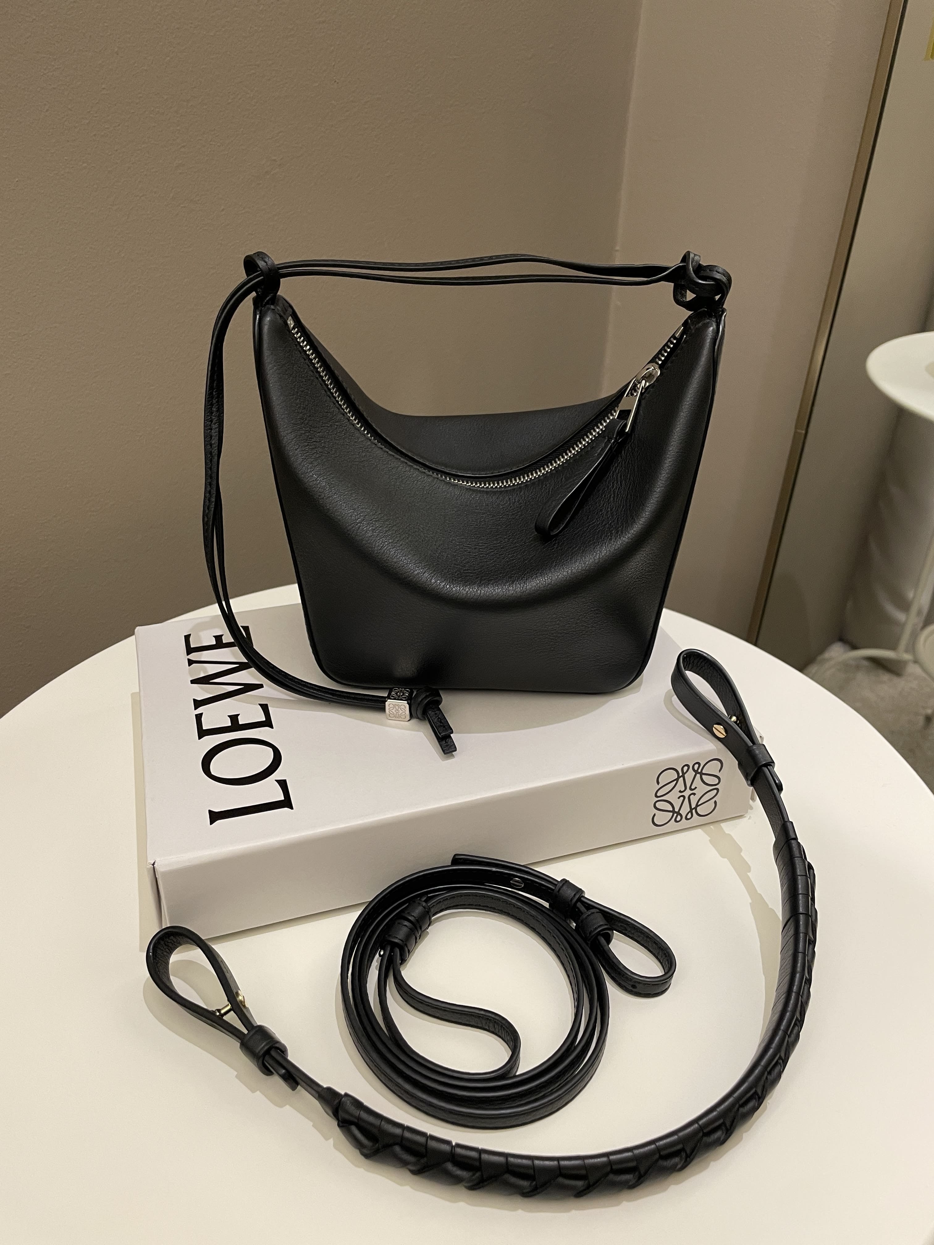 Loewe Hammock Hobo Mini + Spiral Woven Strap Black Calf