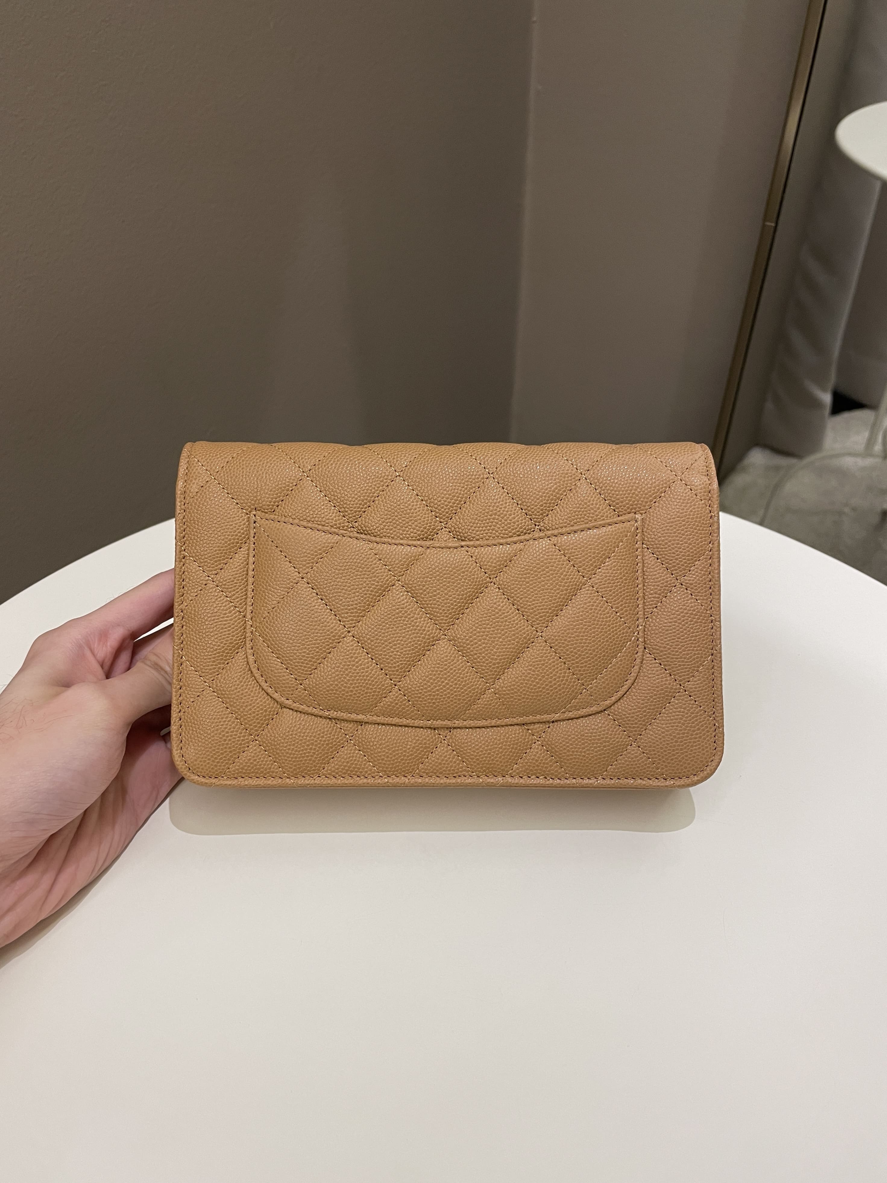 Chanel Classic Quilted Wallet on Chain Dark Beige Milk Tea Caviar