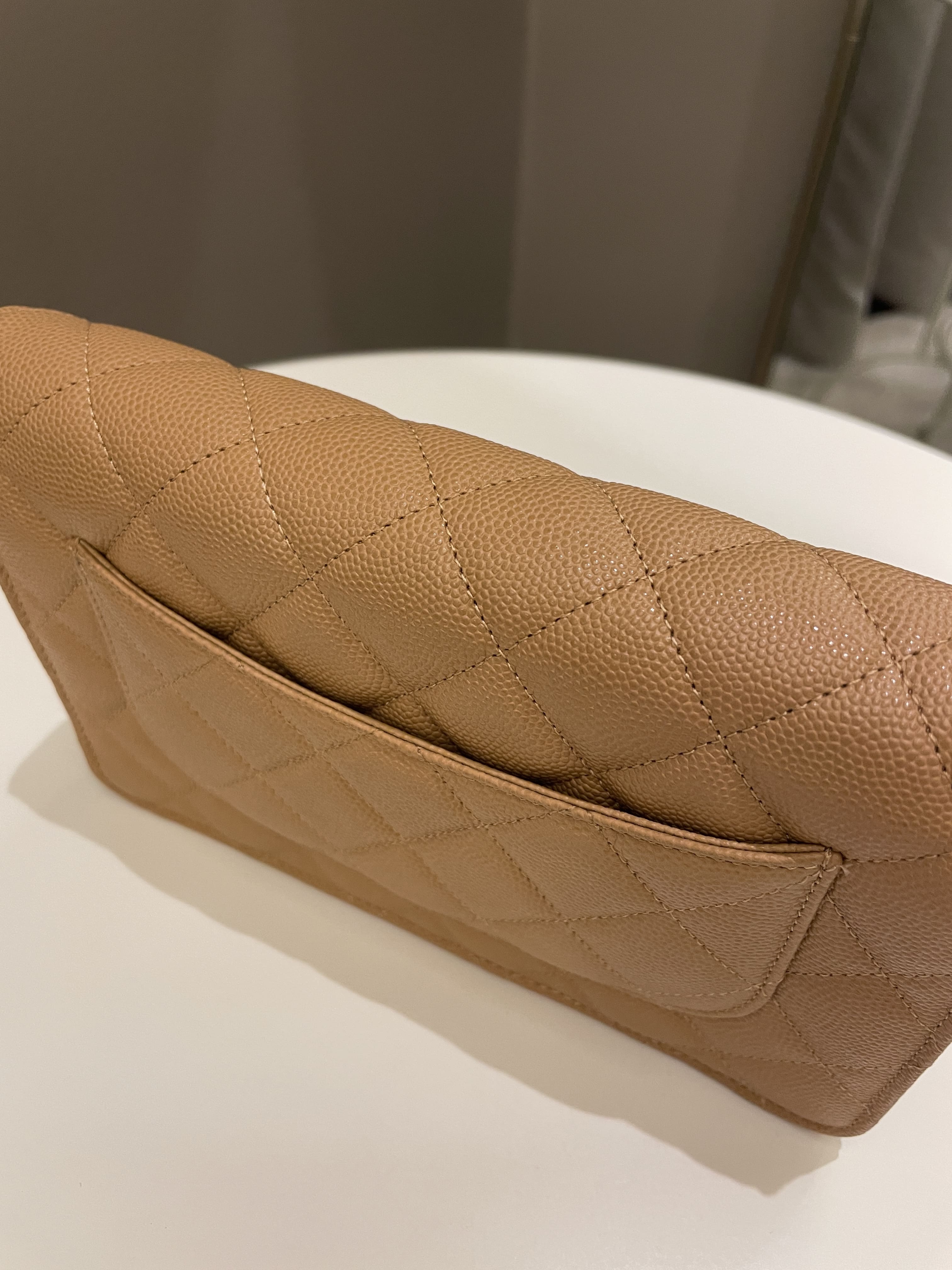 Chanel Classic Quilted Wallet on Chain Dark Beige Milk Tea Caviar