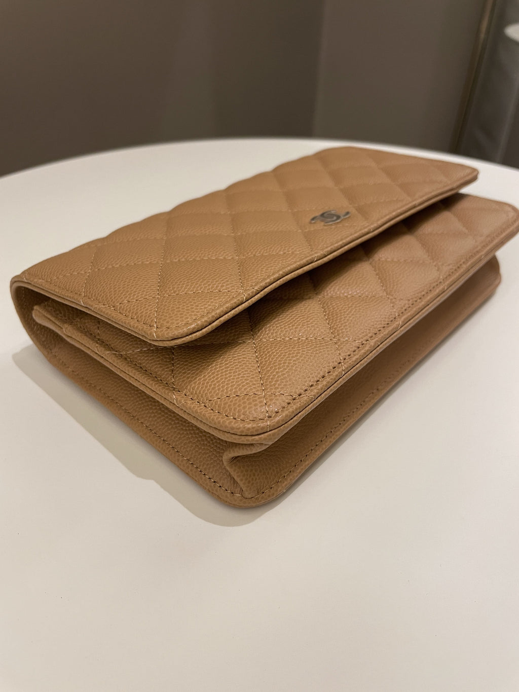Chanel Classic Quilted Wallet on Chain Dark Beige Milk Tea Caviar