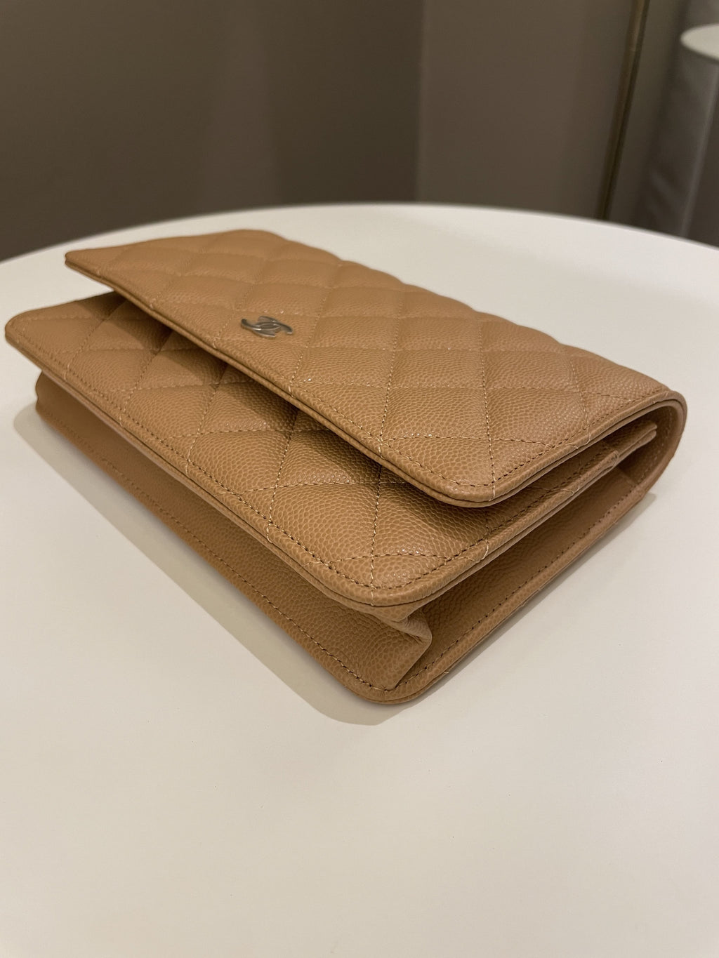 Chanel Classic Quilted Wallet on Chain Dark Beige Milk Tea Caviar