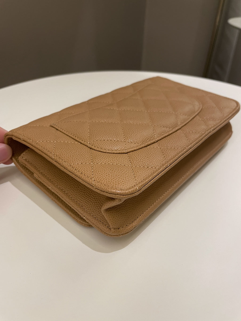 Chanel Classic Quilted Wallet on Chain Dark Beige Milk Tea Caviar