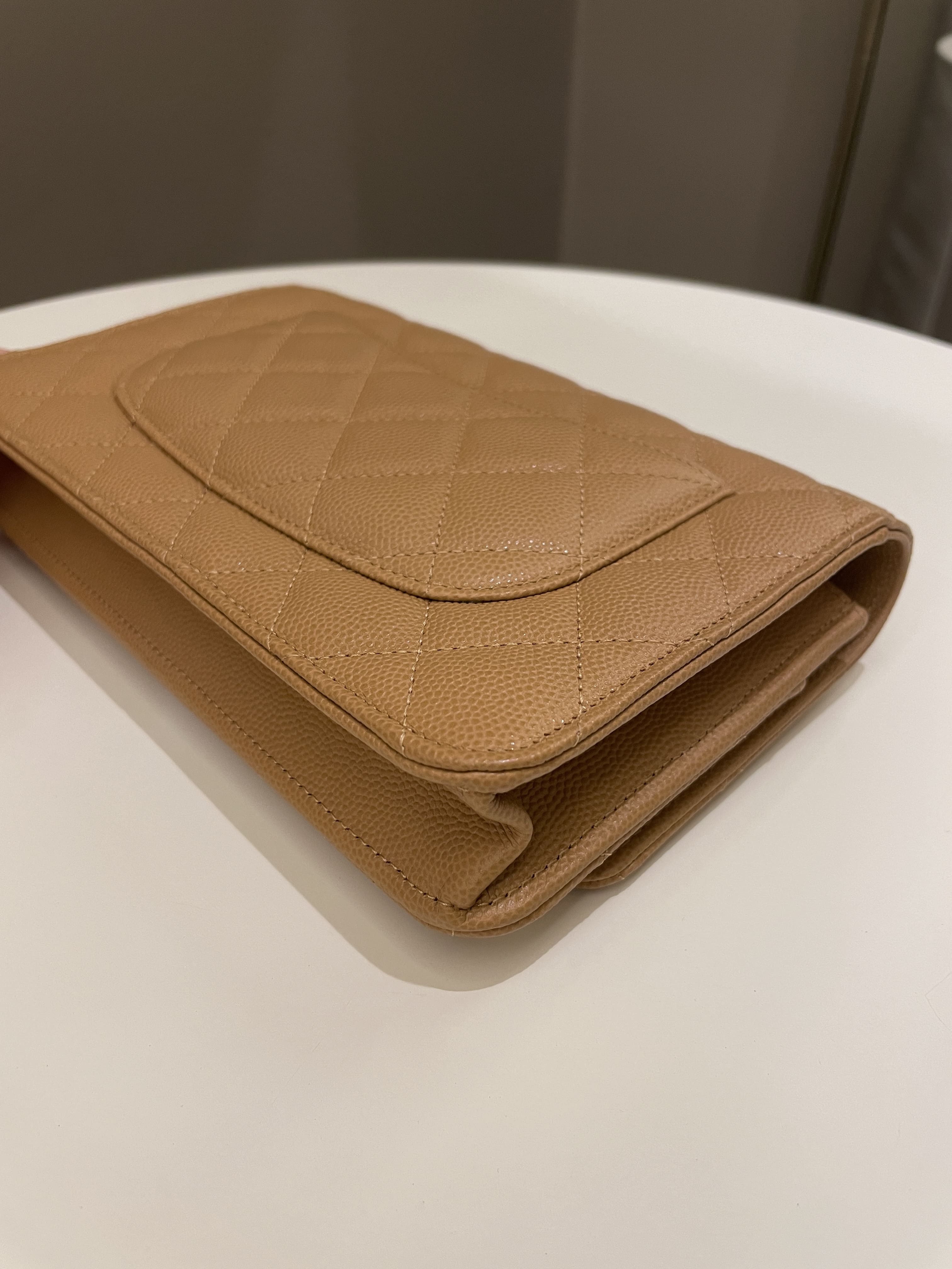 Chanel Classic Quilted Wallet on Chain Dark Beige Milk Tea Caviar