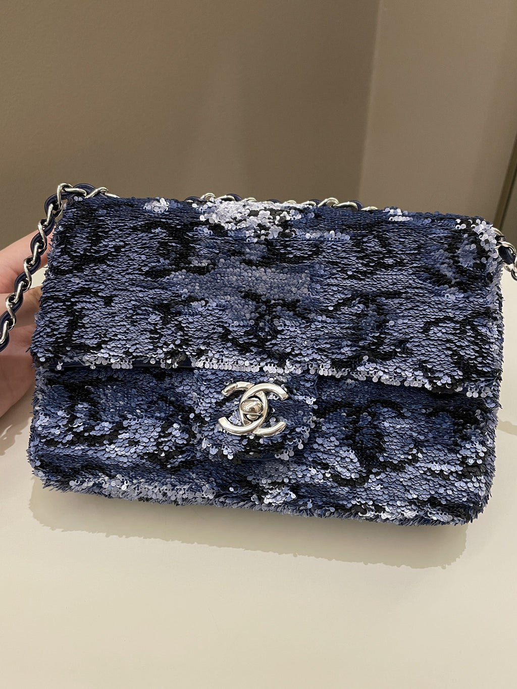 Chanel Cc Embellished Flap Bag  Blue Sequins