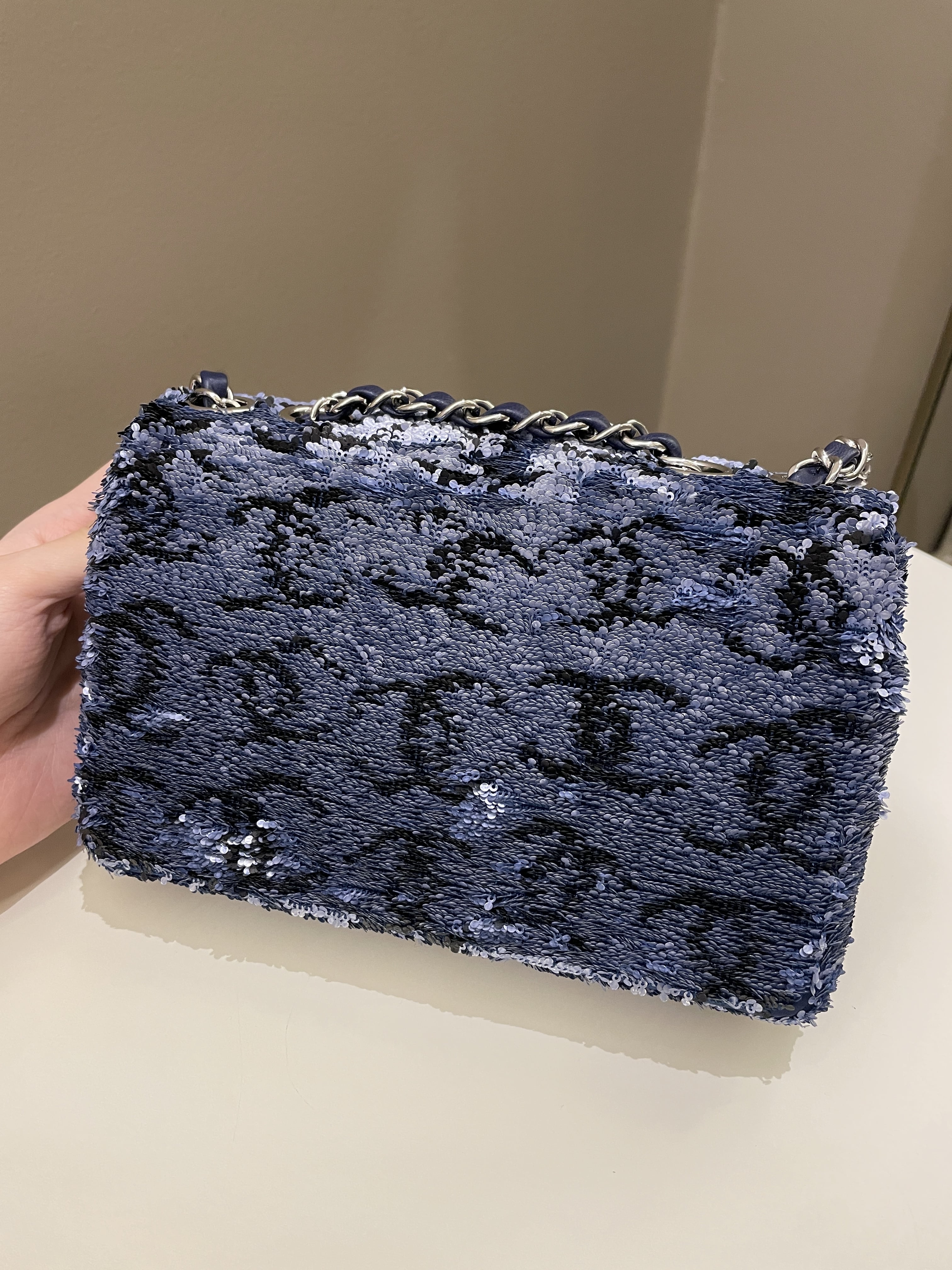Chanel Cc Embellished Flap Bag  Blue Sequins