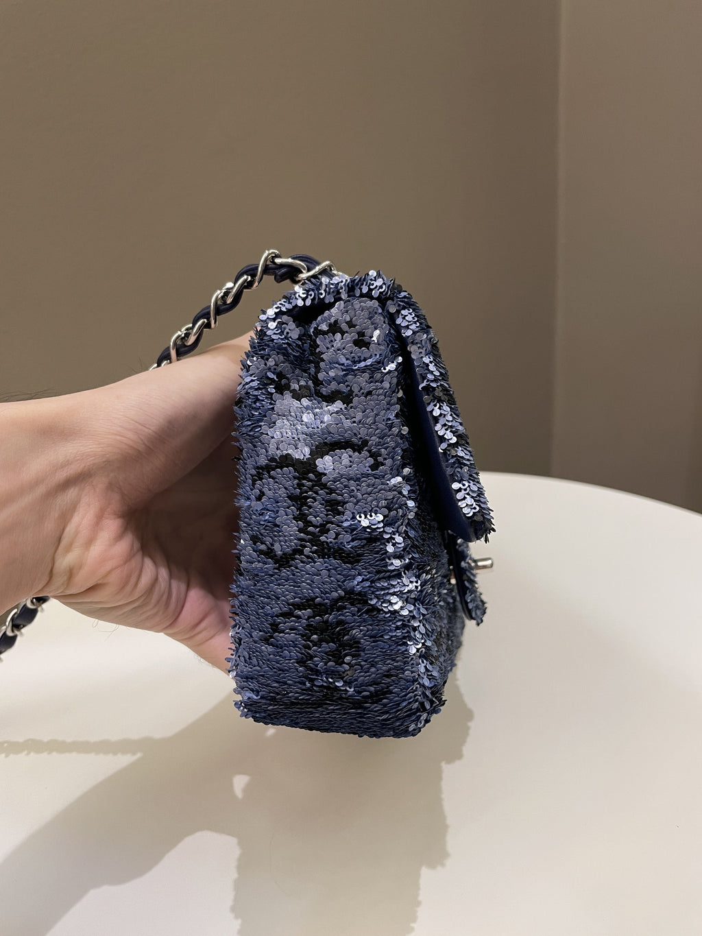 Chanel Cc Embellished Flap Bag  Blue Sequins