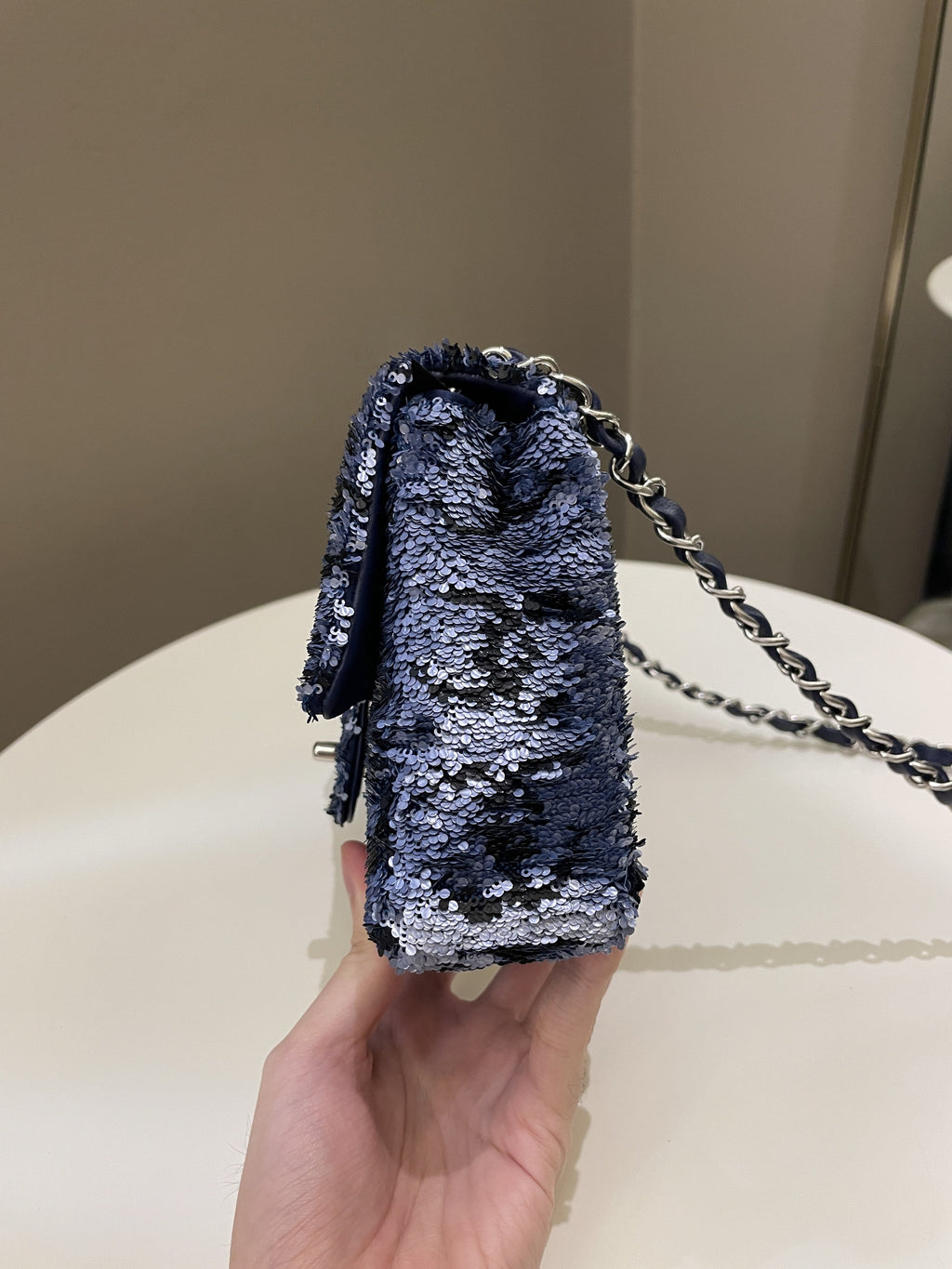 Chanel Cc Embellished Flap Bag  Blue Sequins