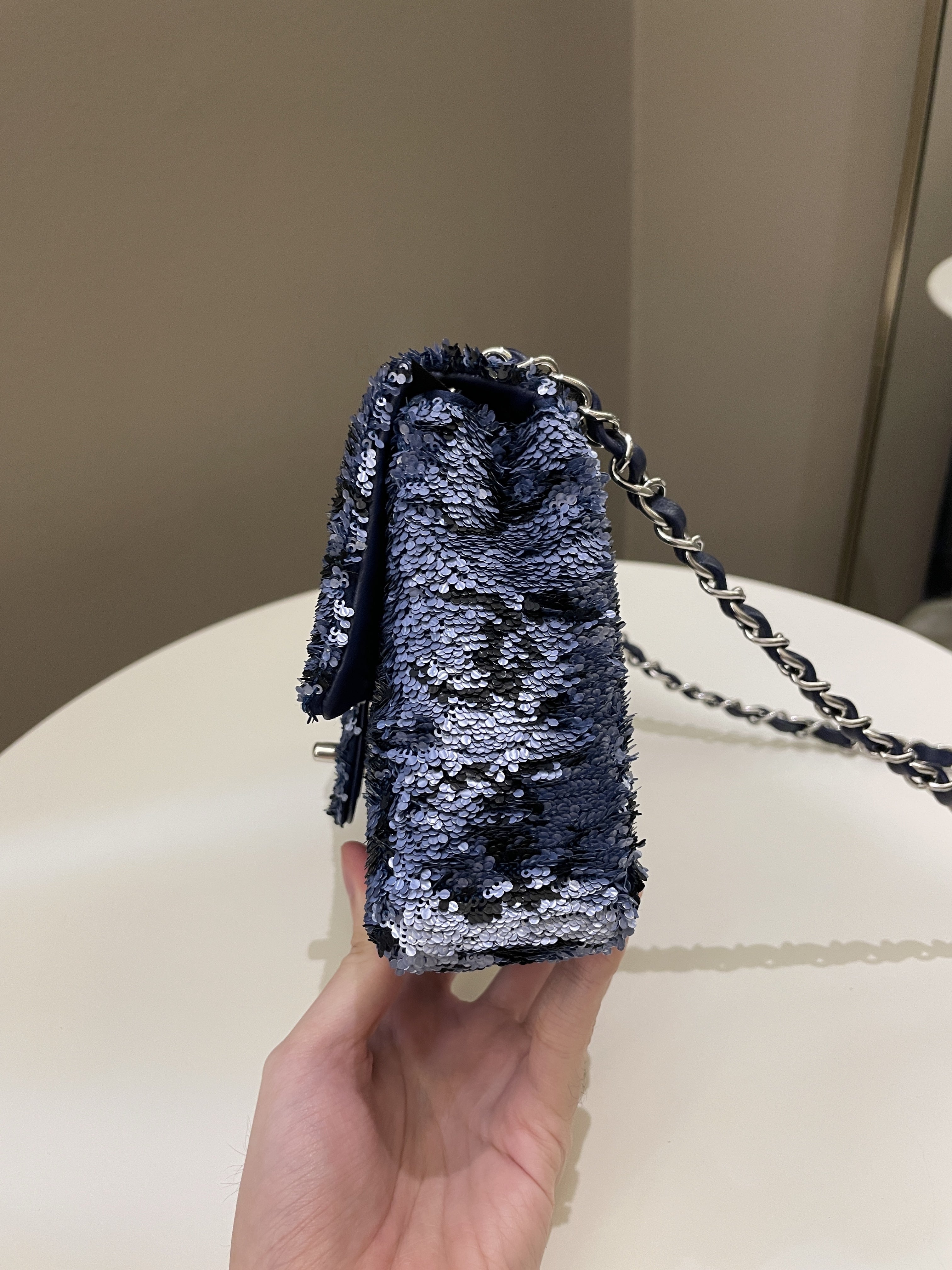 Chanel Cc Embellished Flap Bag  Blue Sequins