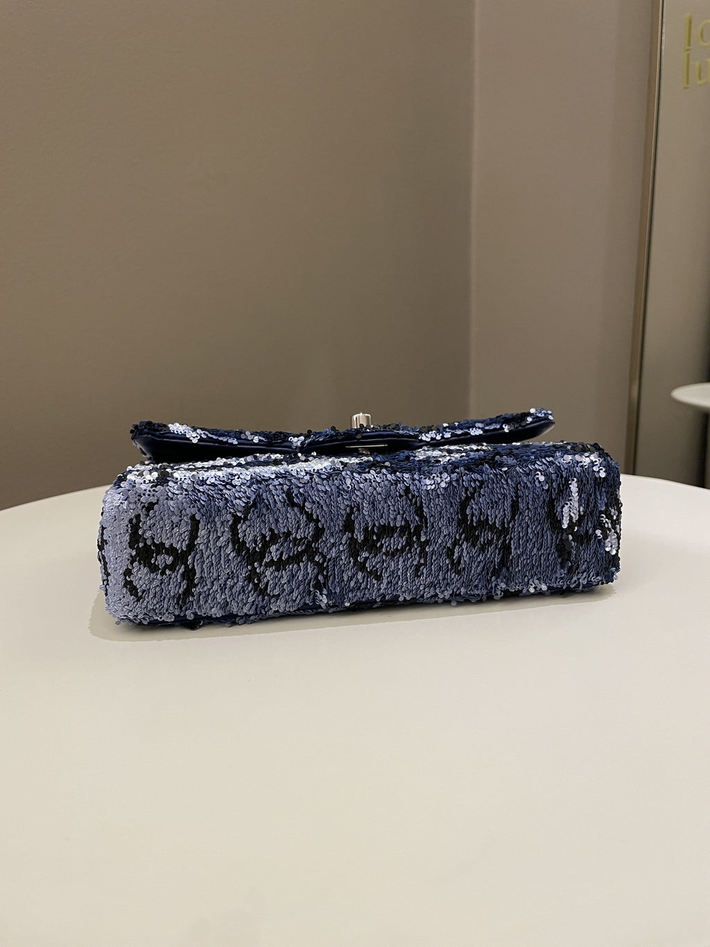 Chanel Cc Embellished Flap Bag  Blue Sequins