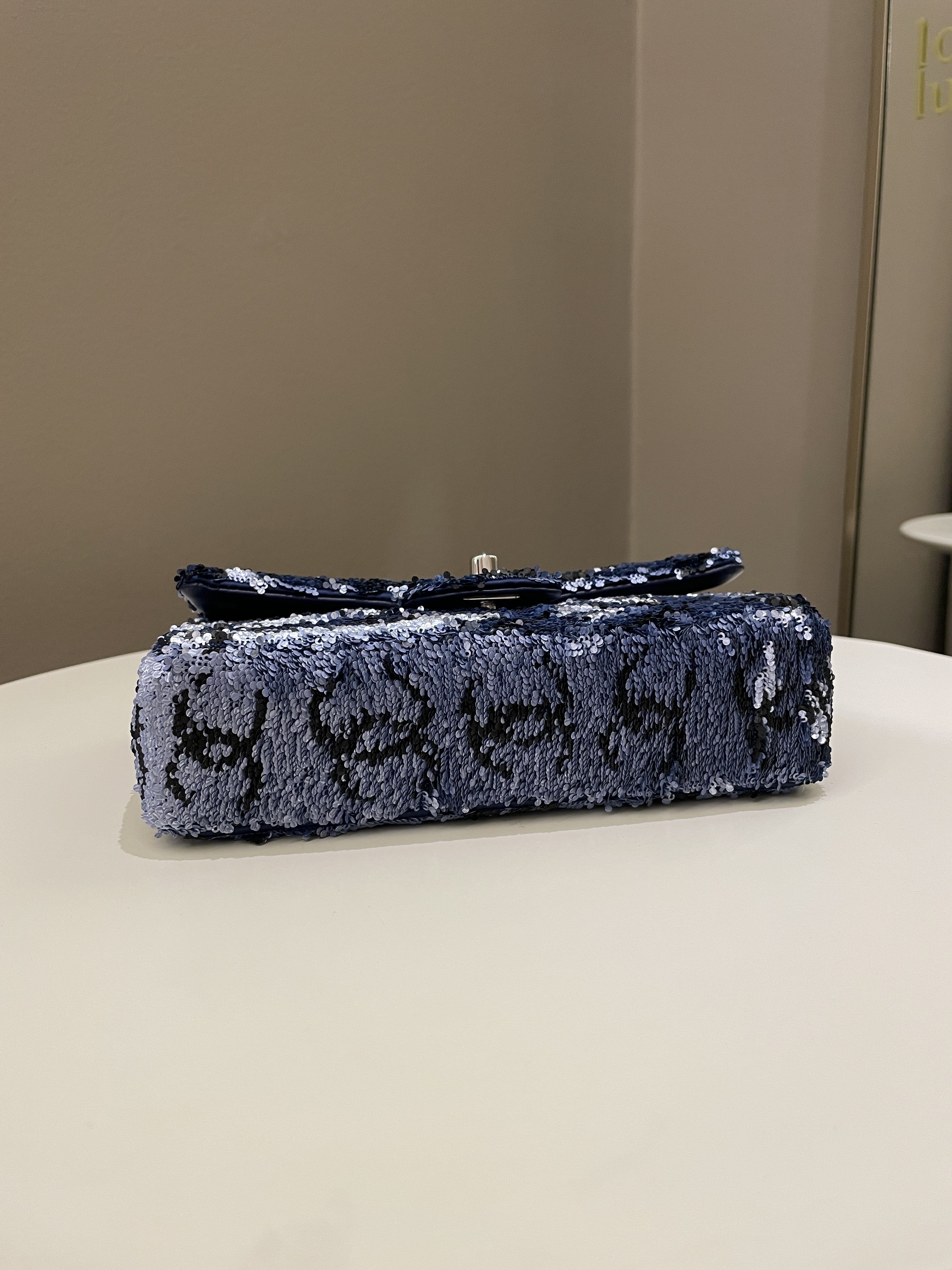 Chanel Cc Embellished Flap Bag  Blue Sequins