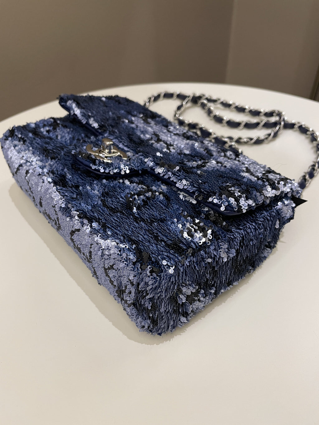 Chanel Cc Embellished Flap Bag  Blue Sequins
