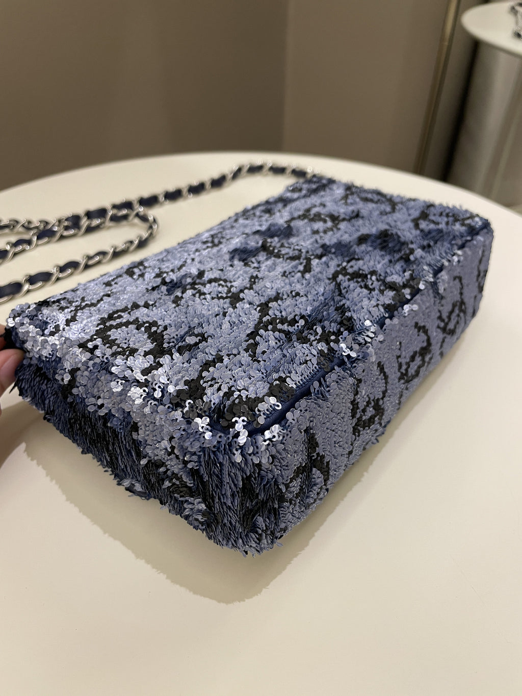 Chanel Cc Embellished Flap Bag  Blue Sequins