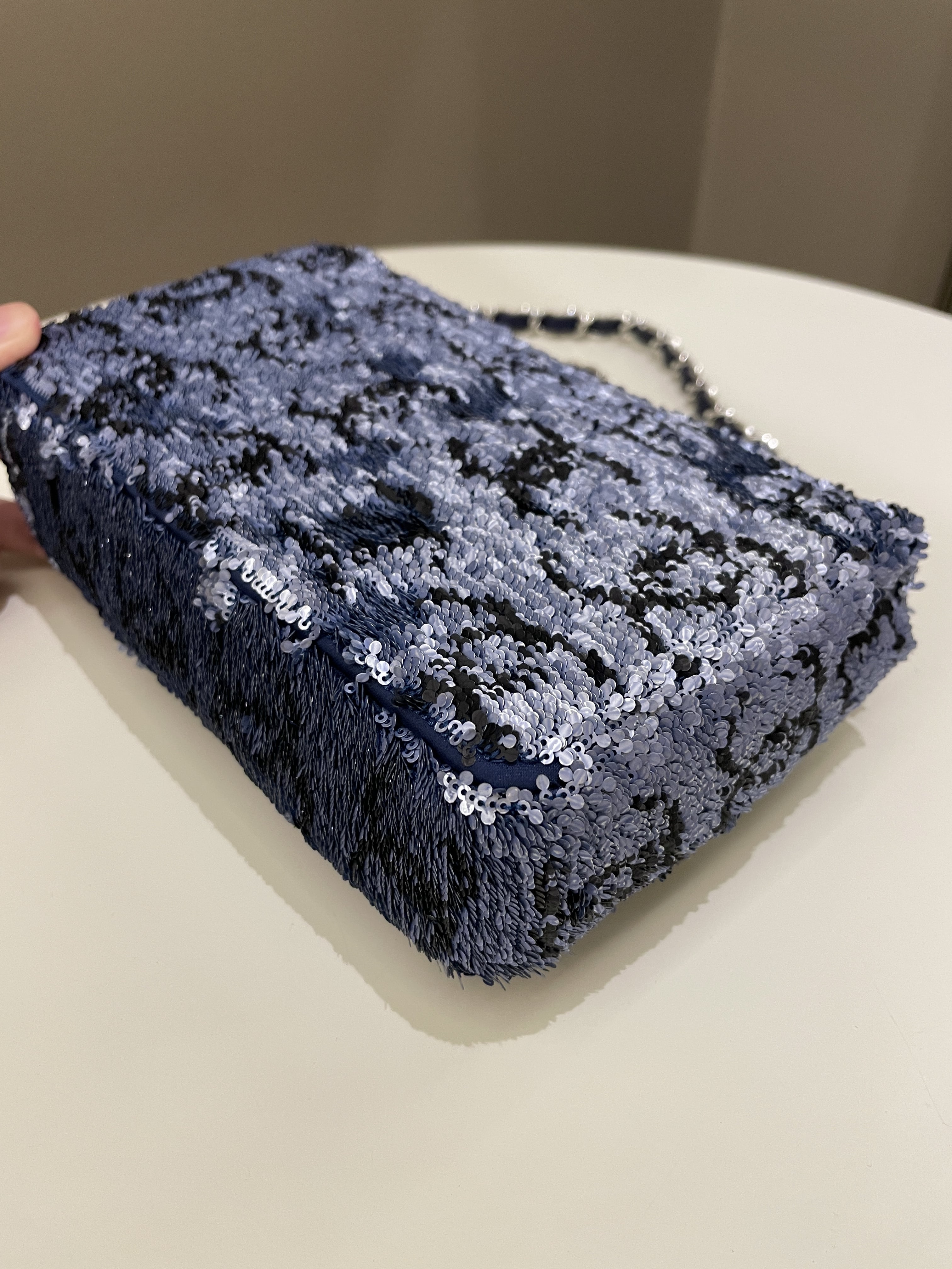 Chanel Cc Embellished Flap Bag  Blue Sequins