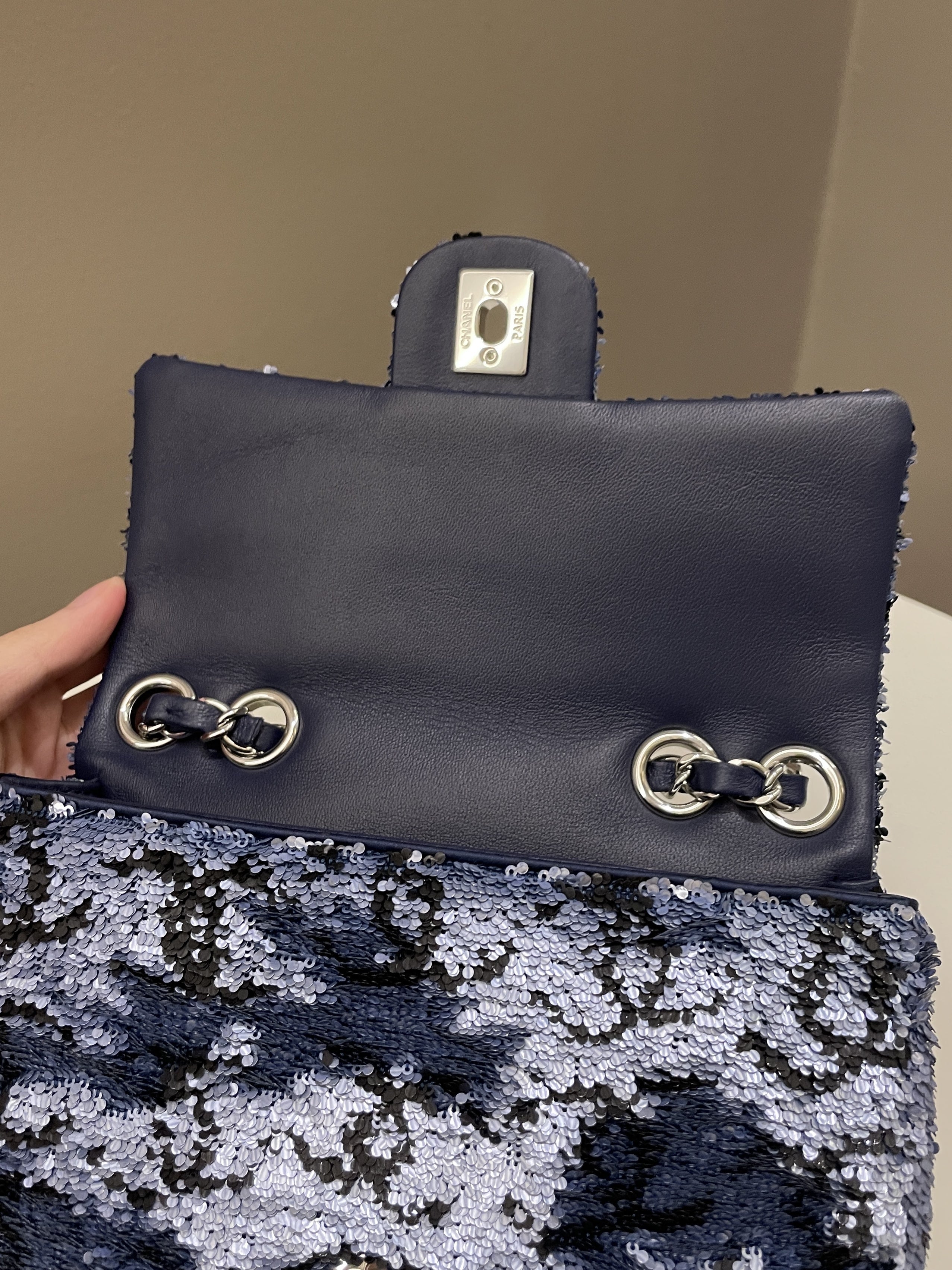 Chanel Cc Embellished Flap Bag  Blue Sequins