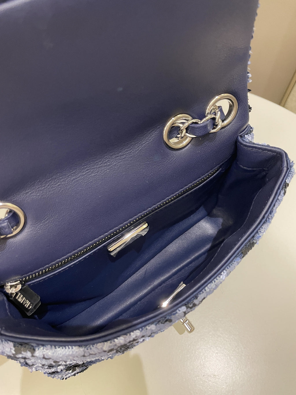 Chanel Cc Embellished Flap Bag  Blue Sequins