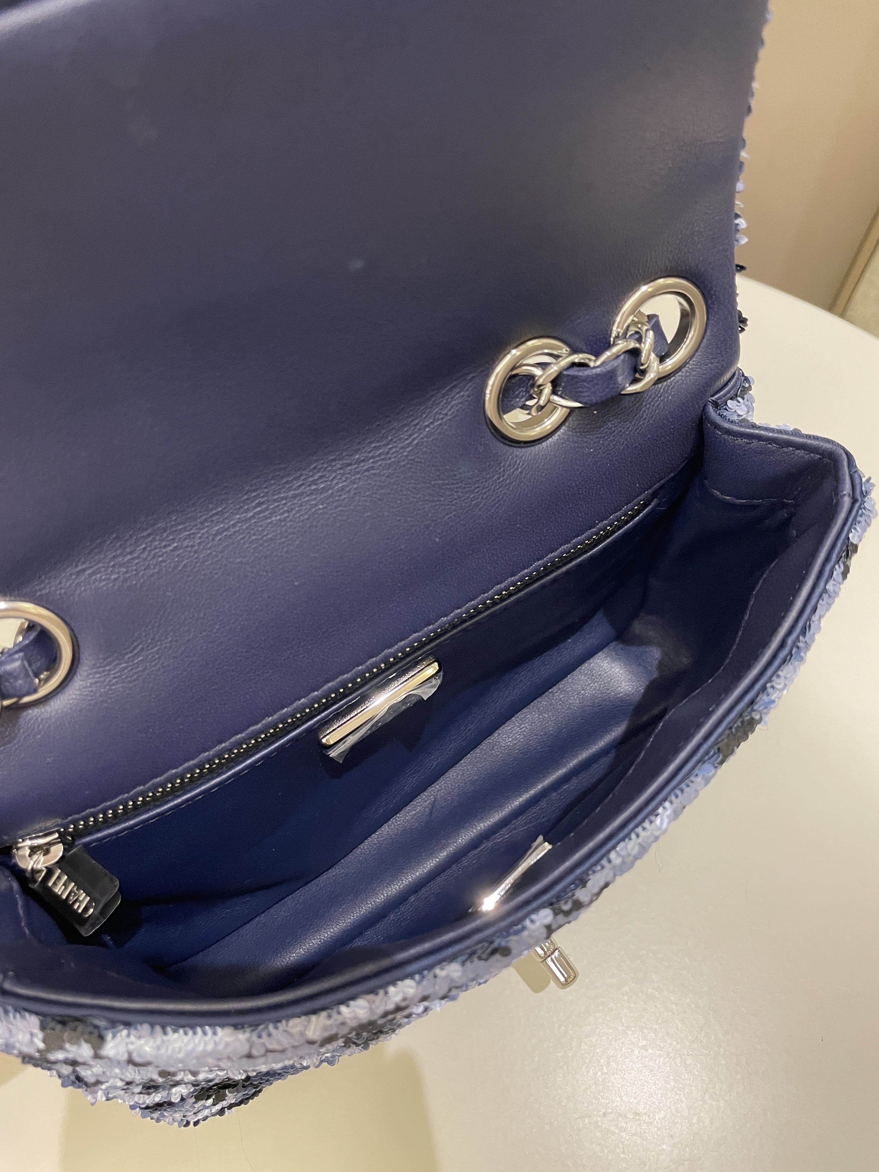 Chanel Cc Embellished Flap Bag  Blue Sequins