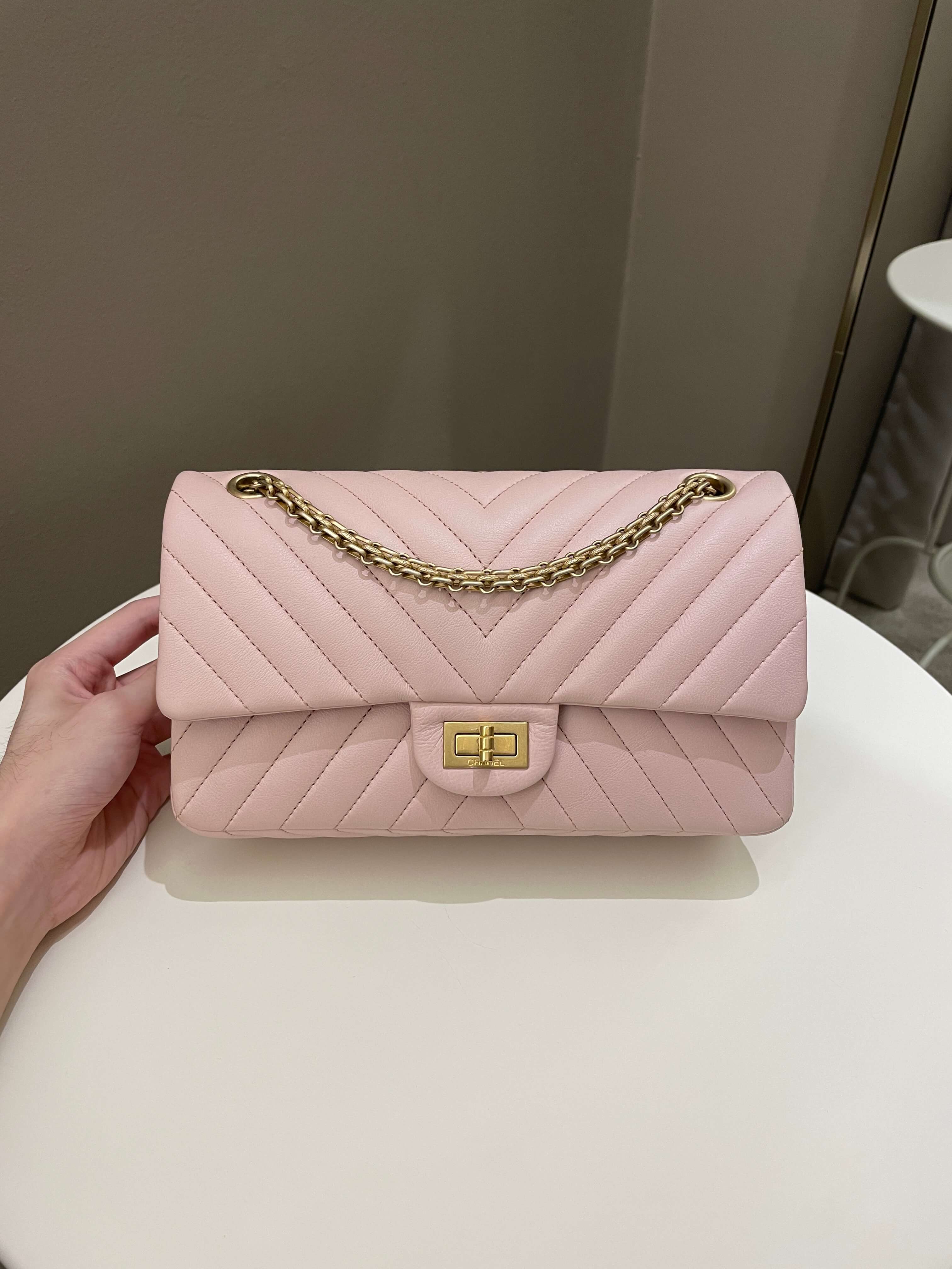 Chanel 17C Classic 2.55 Chevron Reissue 225 Pale Pink Calfskin