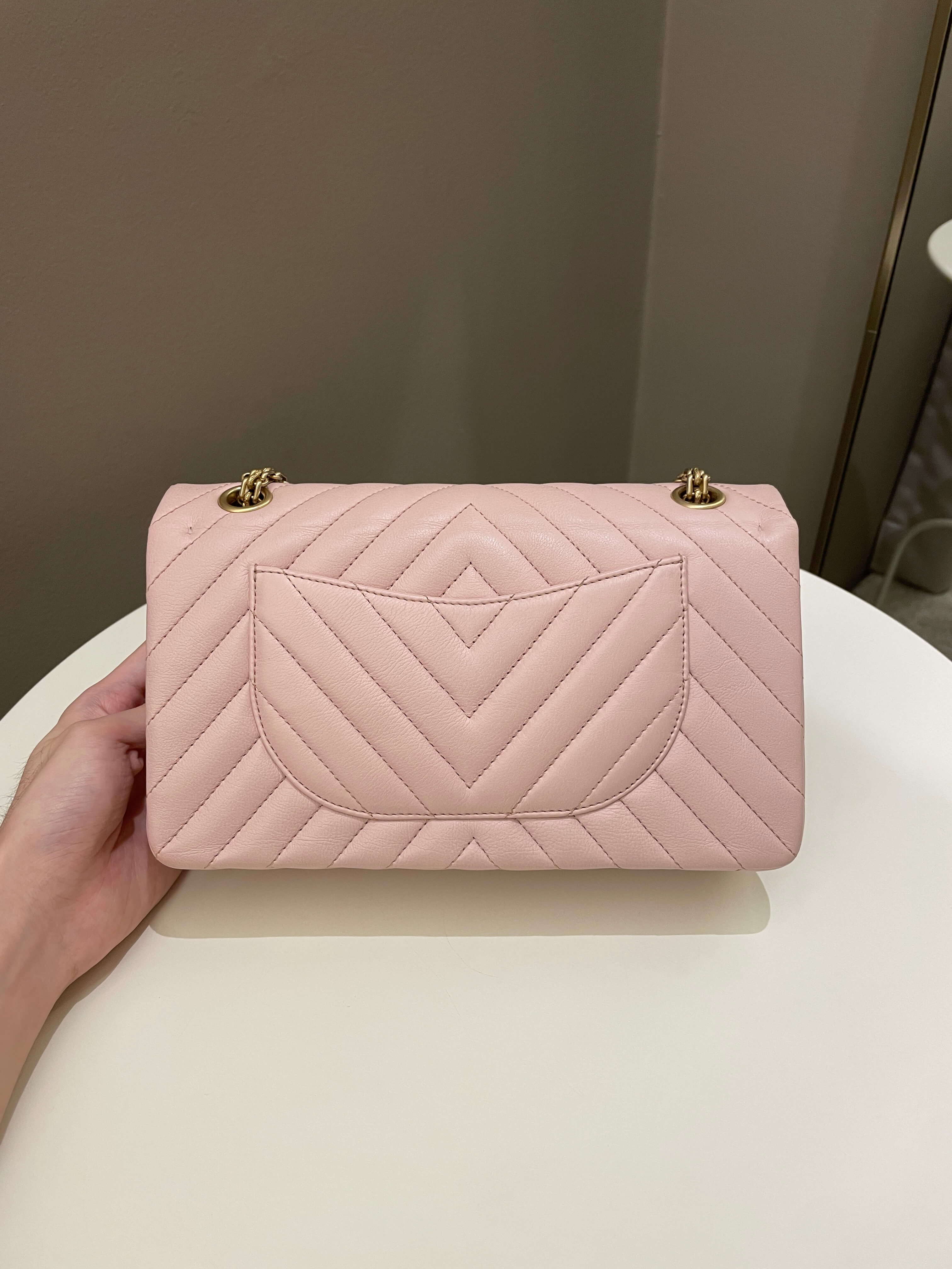 Chanel 17C Classic 2.55 Chevron Reissue 225 Pale Pink Calfskin